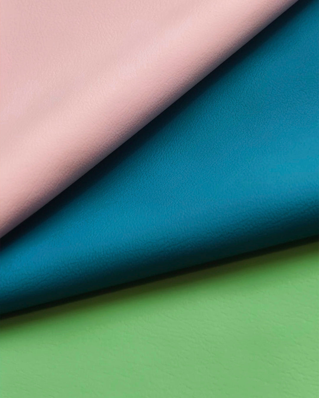 SILIO leather swatches in pink, blue and green
