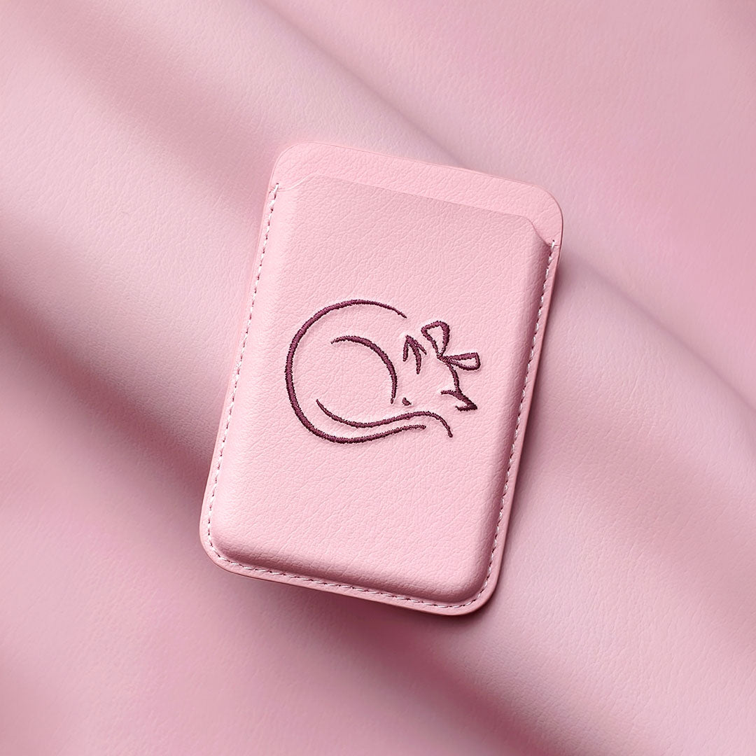 sicora vegan leather graphic magnetic card wallet, the muse cat, pink