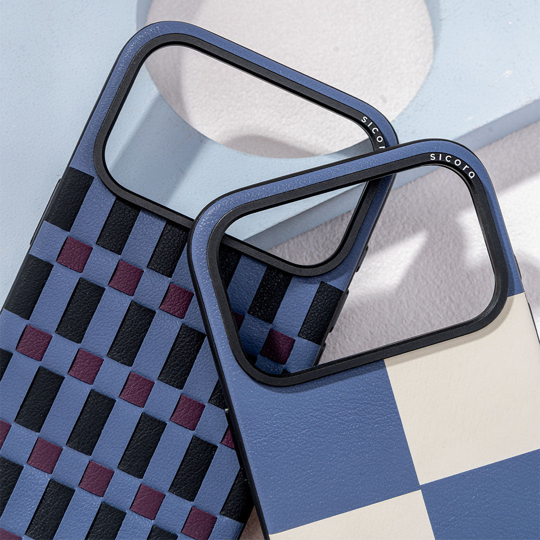 Two shadow blue sicora handcrafted vegan leather iPhone 18 pro / 17 pro cases