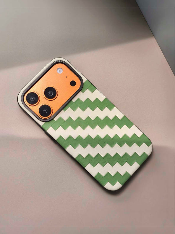 sicora  iPhone 17 pro case with green and white zigzag pattern