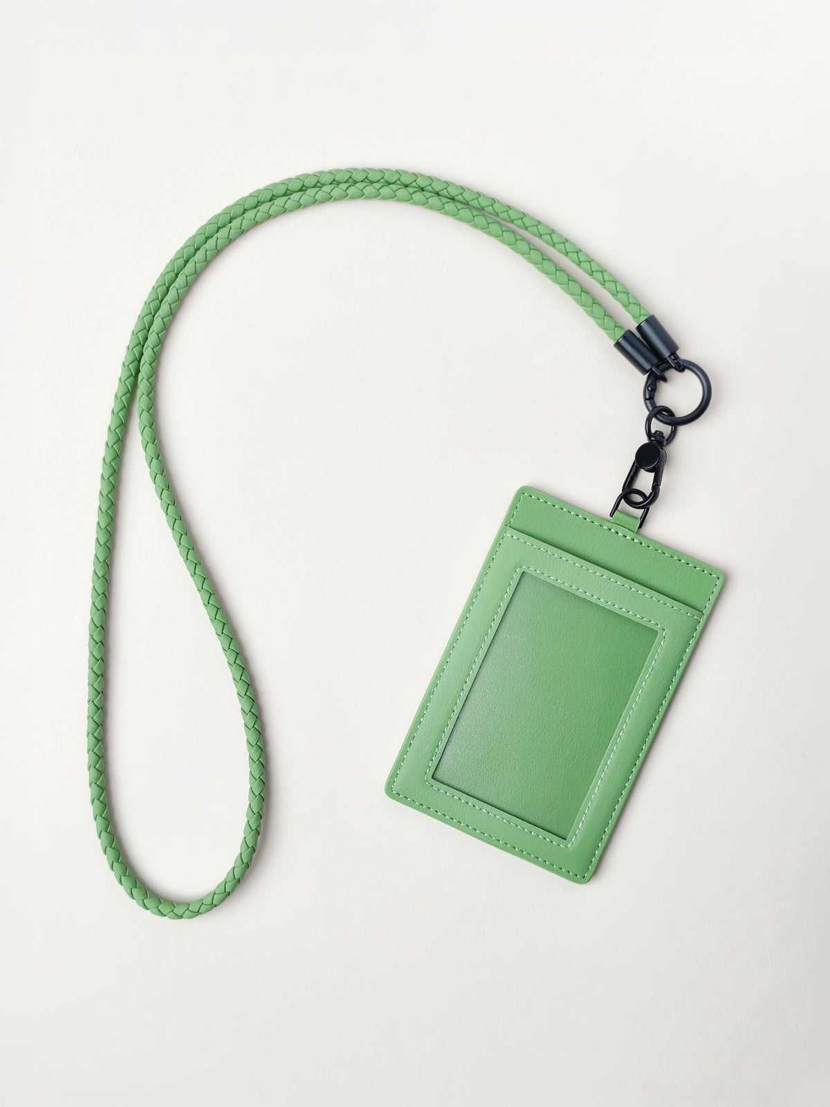 sicora vegan leather ID badge holder lanyard set in avocado green