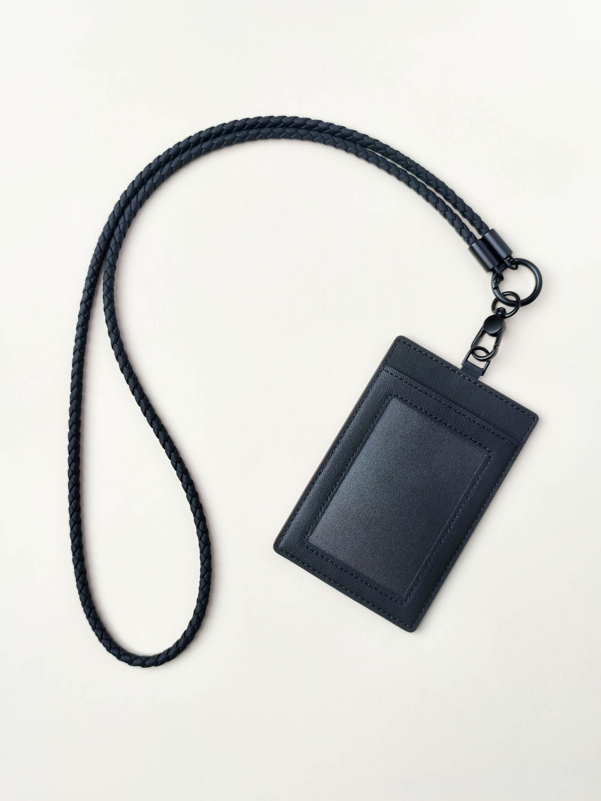 sicora vegan leather ID badge holder lanyard set in black