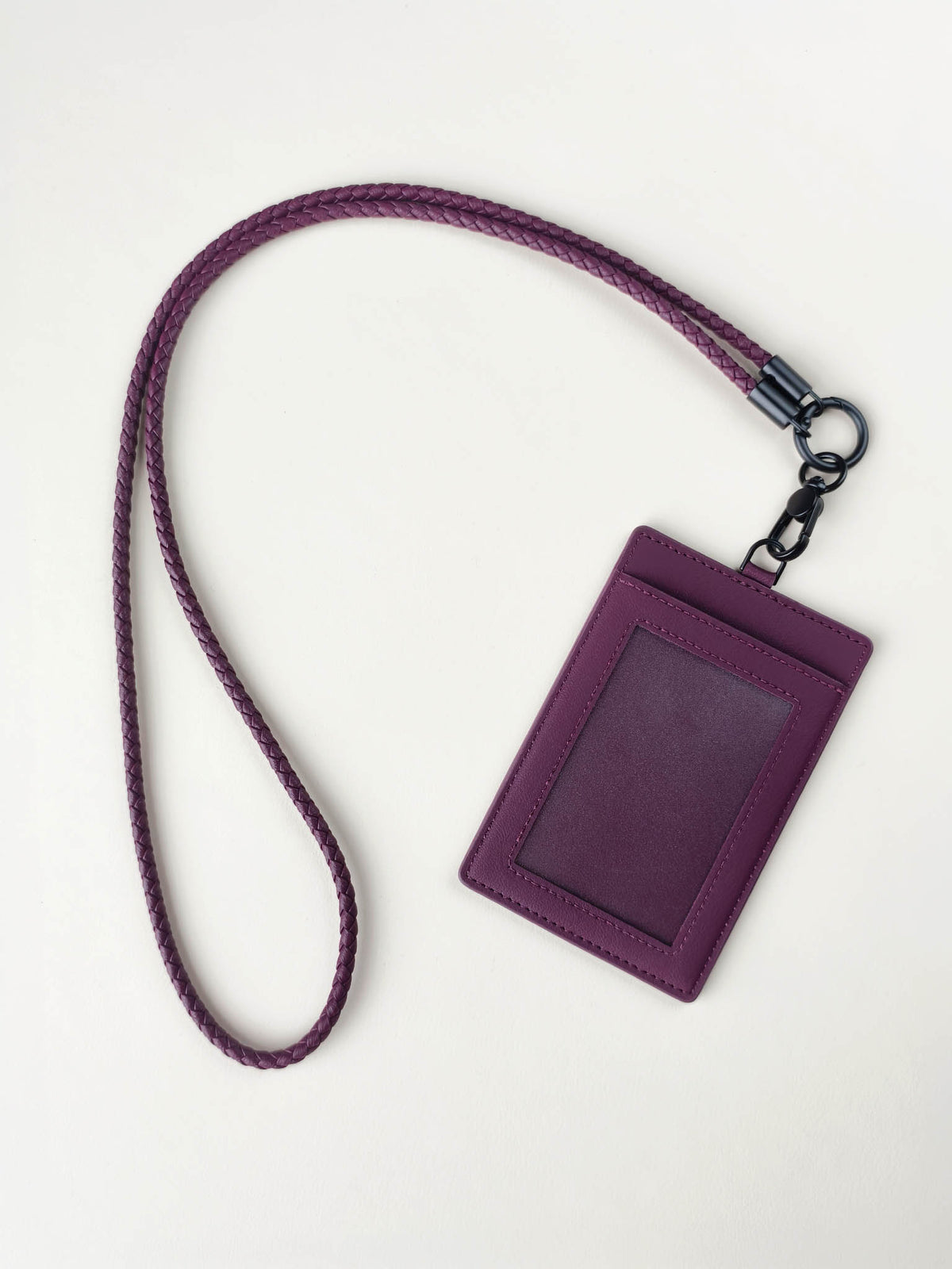 sicora vegan leather ID badge holder lanyard set in cherry purple