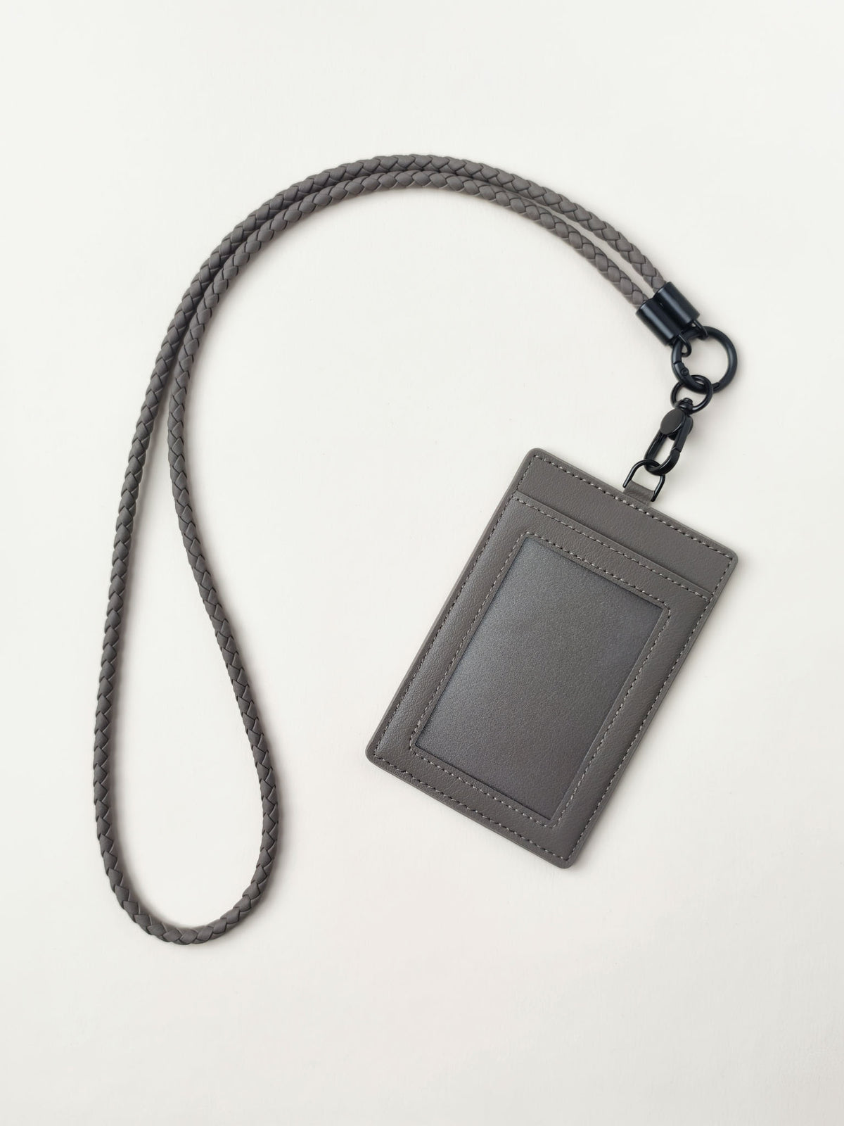 sicora vegan leather ID badge holder lanyard set in granite gray