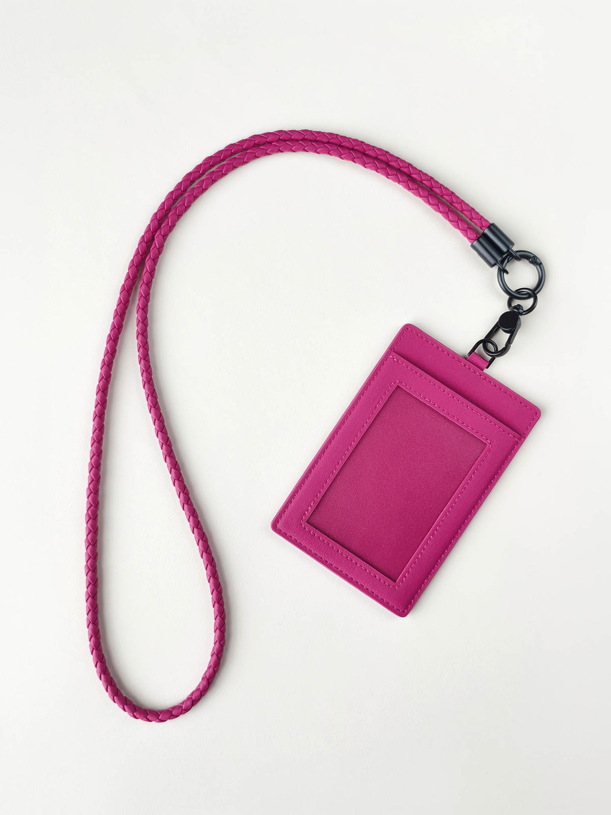 sicora vegan leather ID badge holder lanyard set in magenta