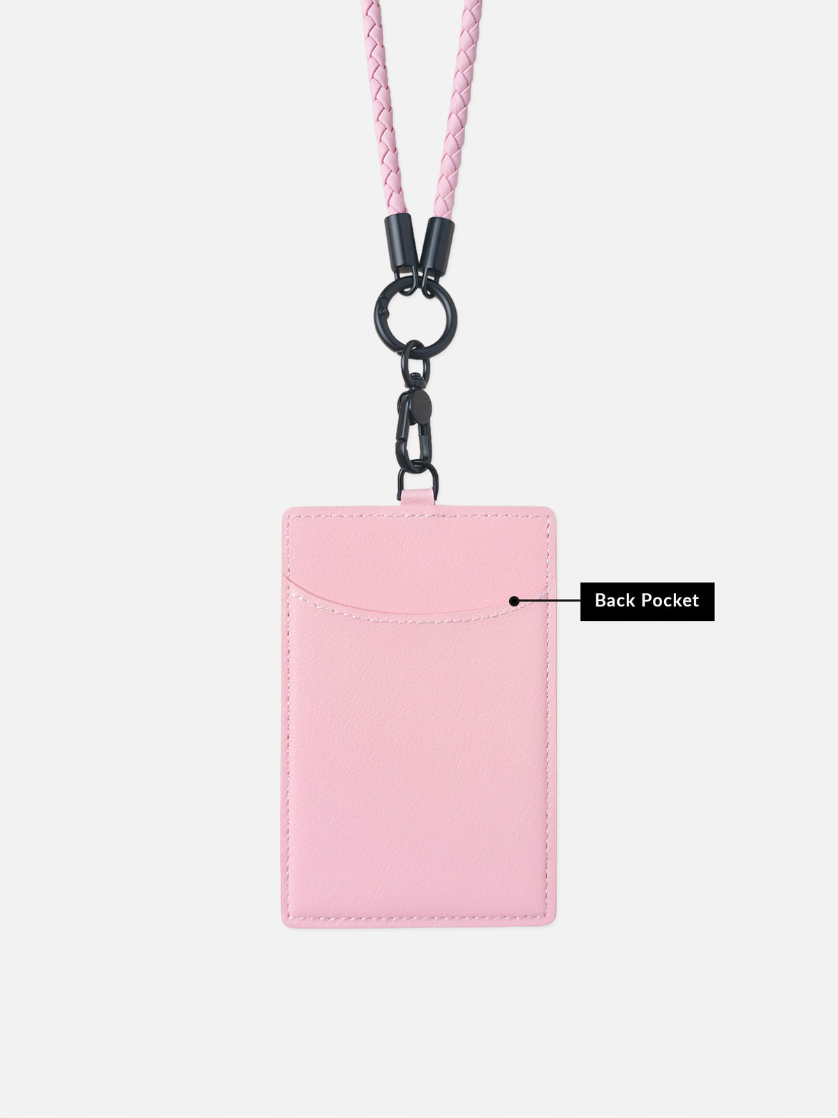 sicora vegan leather ID badge holder lanyard set in pink, back view