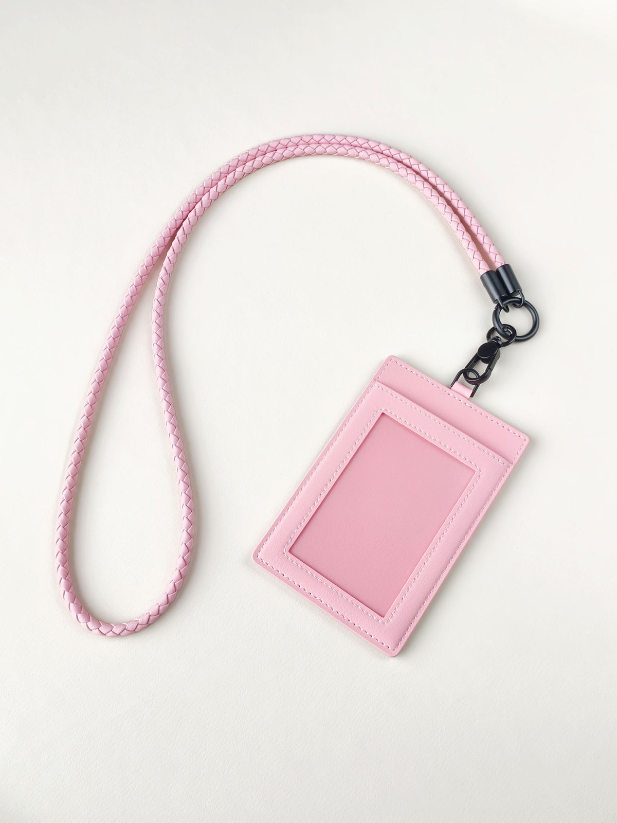 sicora vegan leather ID badge holder lanyard set in pink