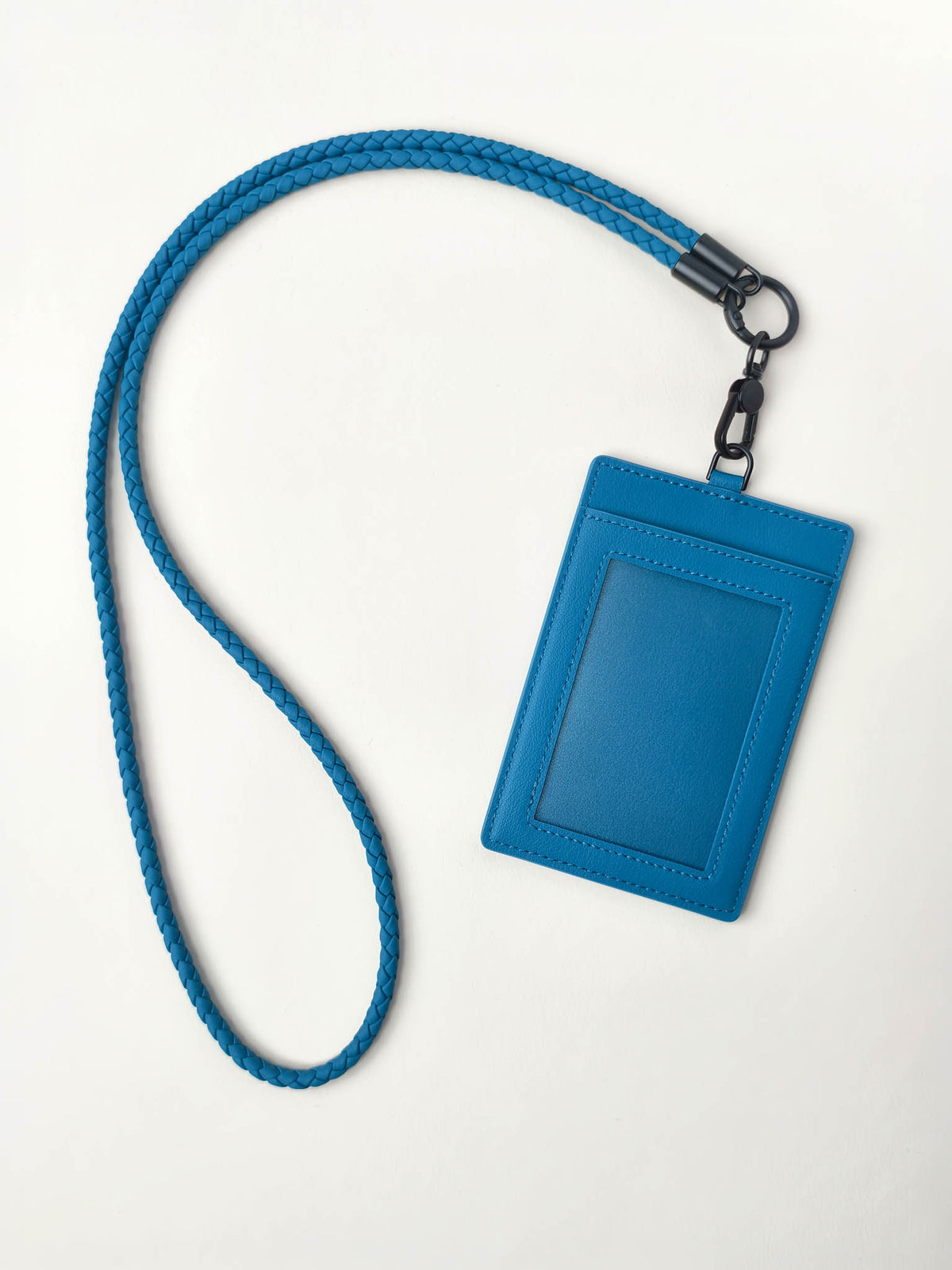 sicora vegan leather ID badge holder lanyard set in sea blue