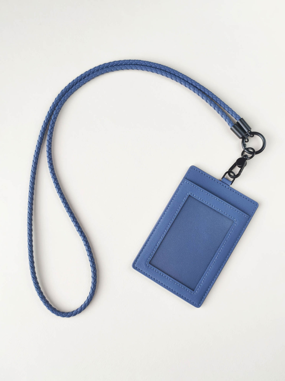 sicora vegan leather ID badge holder lanyard set in shadow blue