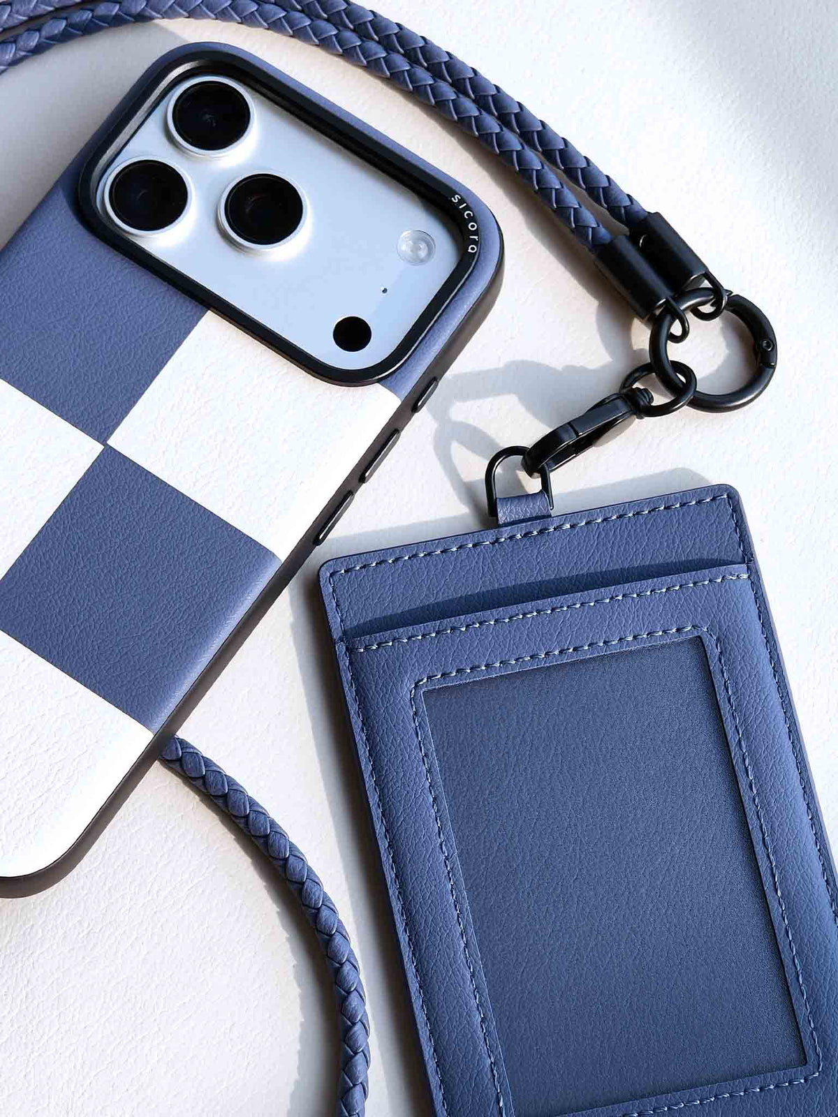 A sicora vegan leather iPhone 18 / 17 pro case, macro case with a matching braided loop lanyard and card holder case.