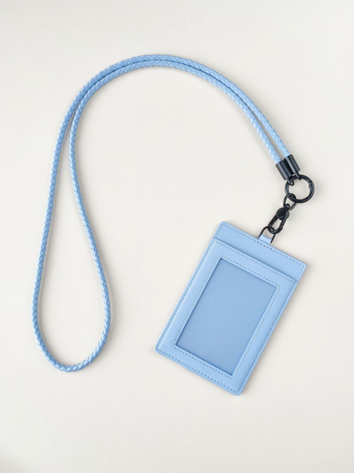 sicora vegan leather ID badge holder lanyard set in sky blue