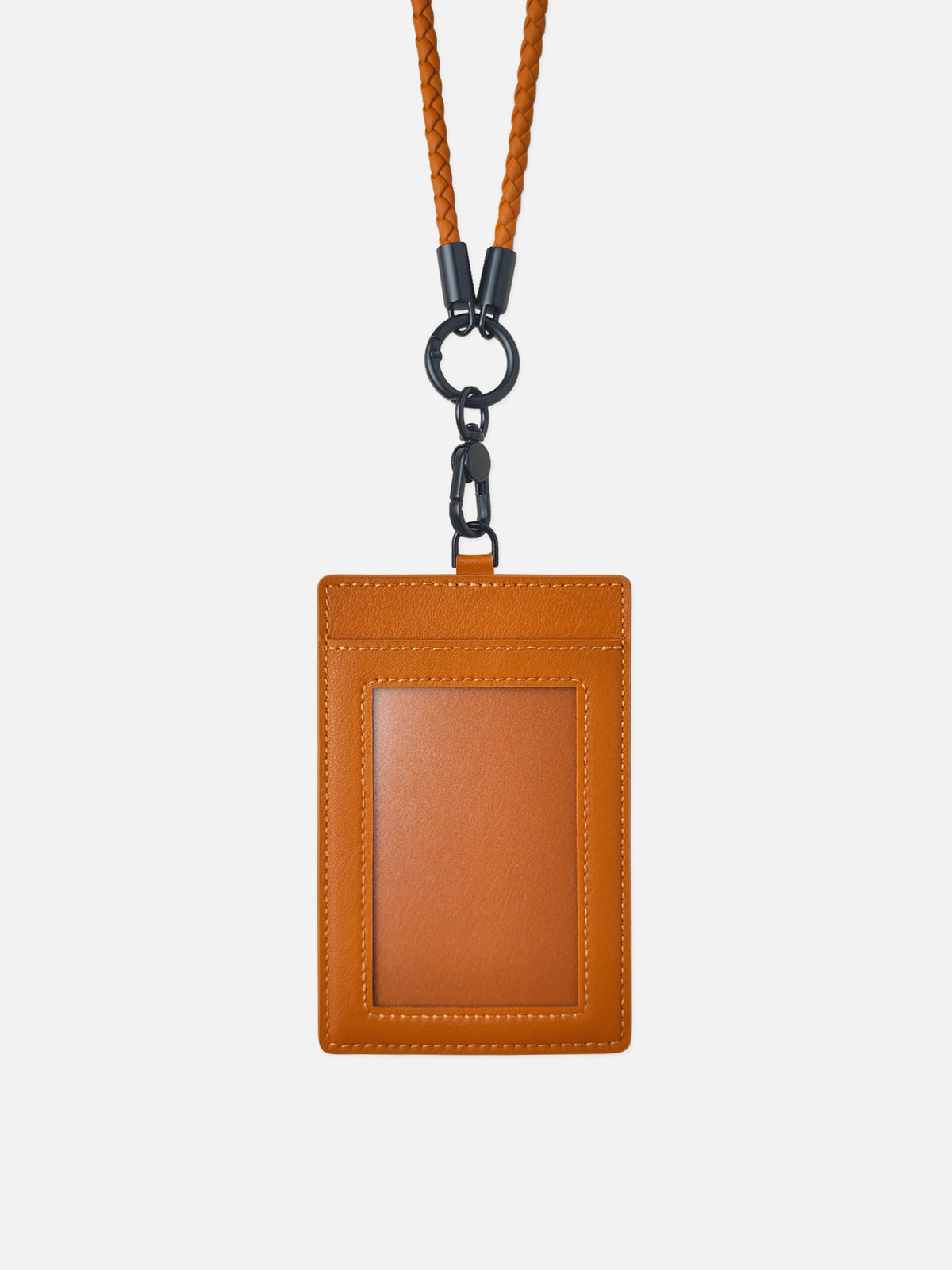 sicora vegan leather ID badge holder lanyard set in toffee gold brown, front view