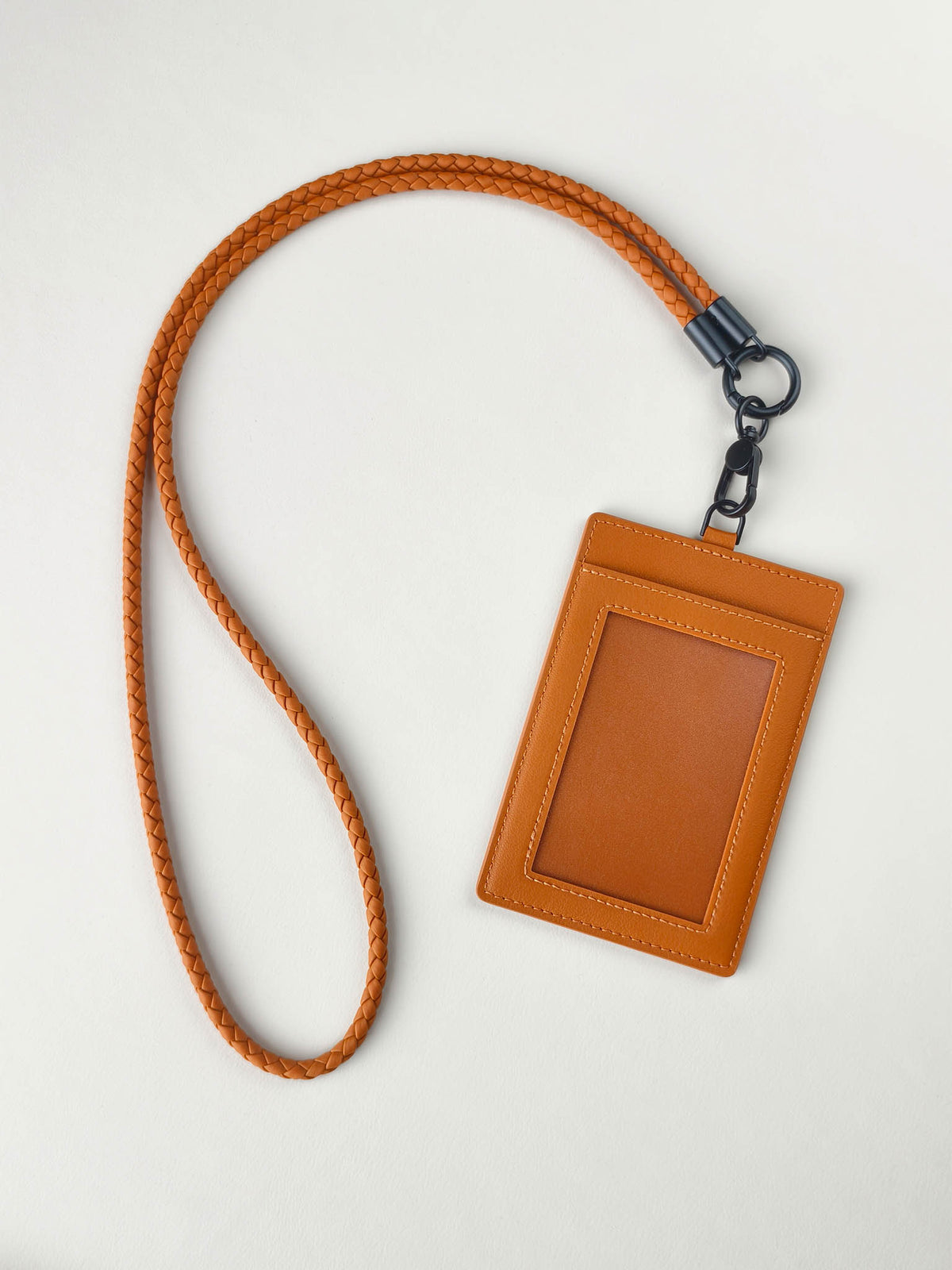 sicora vegan leather ID badge holder lanyard set in toffee gold brown