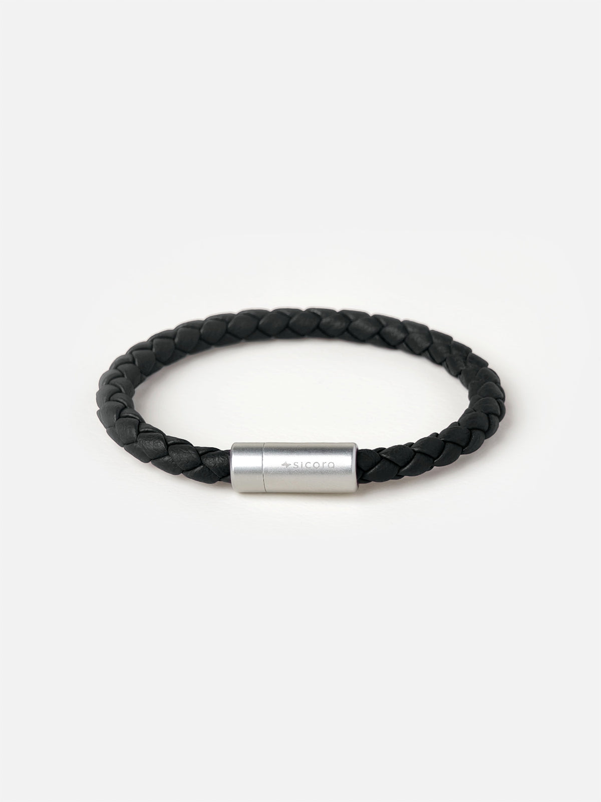 sicora black braided silio silicone vegan leather bracelet with a stainless steel metal magnetic clasp