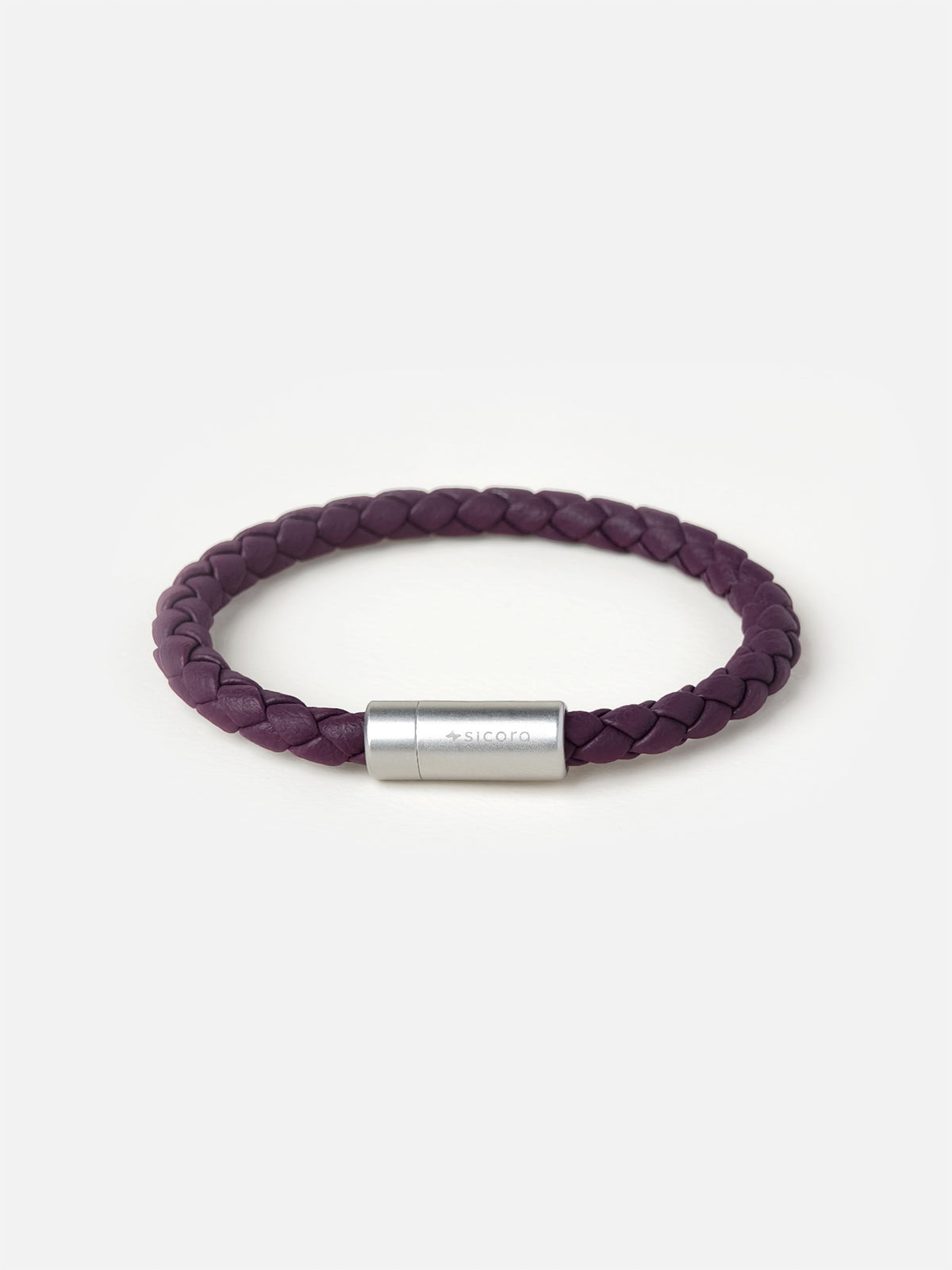 sicora dark cherry purple braided silio silicone vegan leather bracelet with a stainless steel metal magnetic clasp