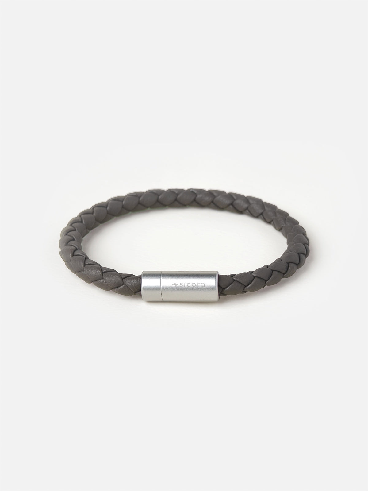 sicora gray / grey braided silio silicone vegan leather bracelet with a stainless steel metal magnetic clasp