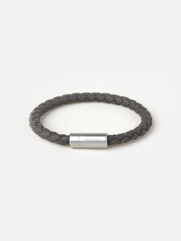 sicora gray / grey braided silio silicone vegan leather bracelet with a stainless steel metal magnetic clasp
