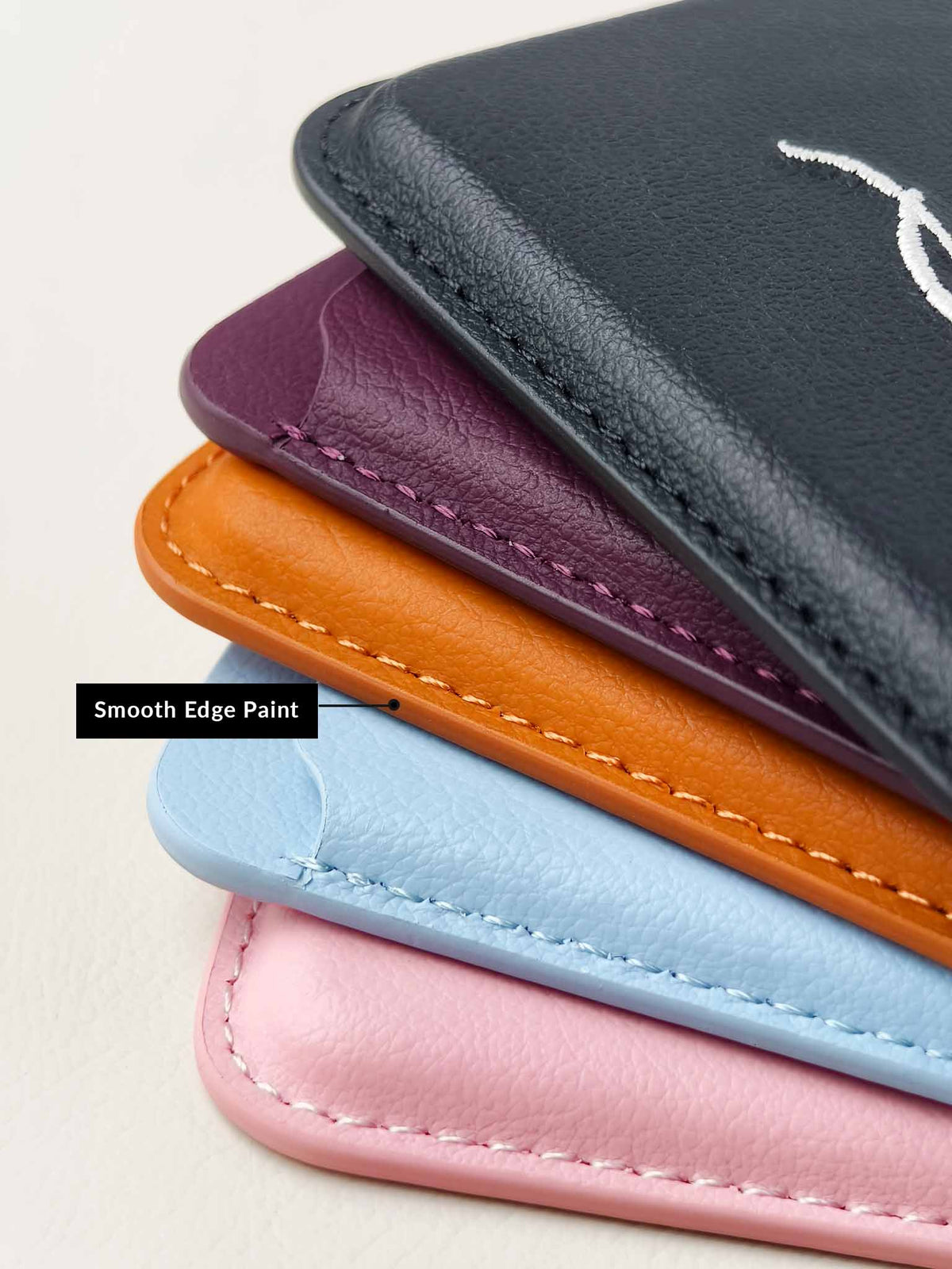 Close-up view of sicora vegan leather graphic magnetic card wallets