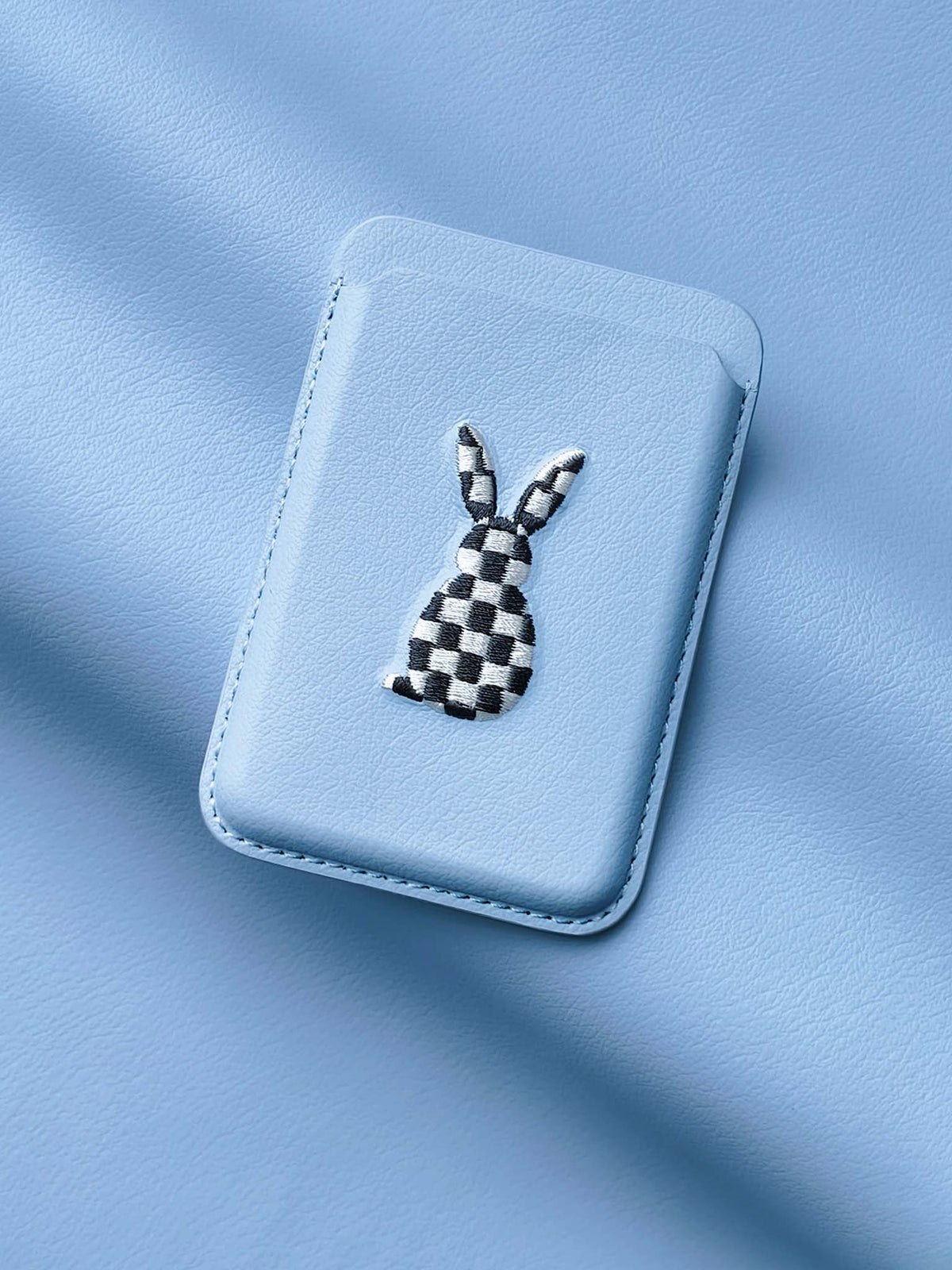 Sicora vegan leather MagSafe compatible card wallet, the dreamer bunny, light blue color