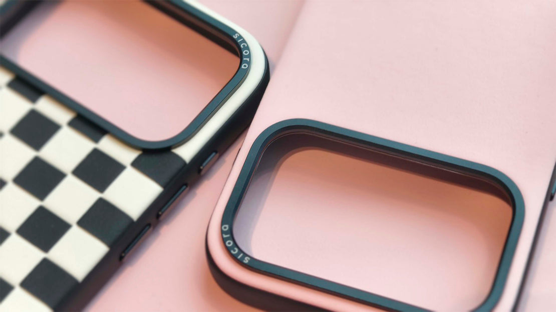 Close-up of sicora phone cases with silio vegan leather