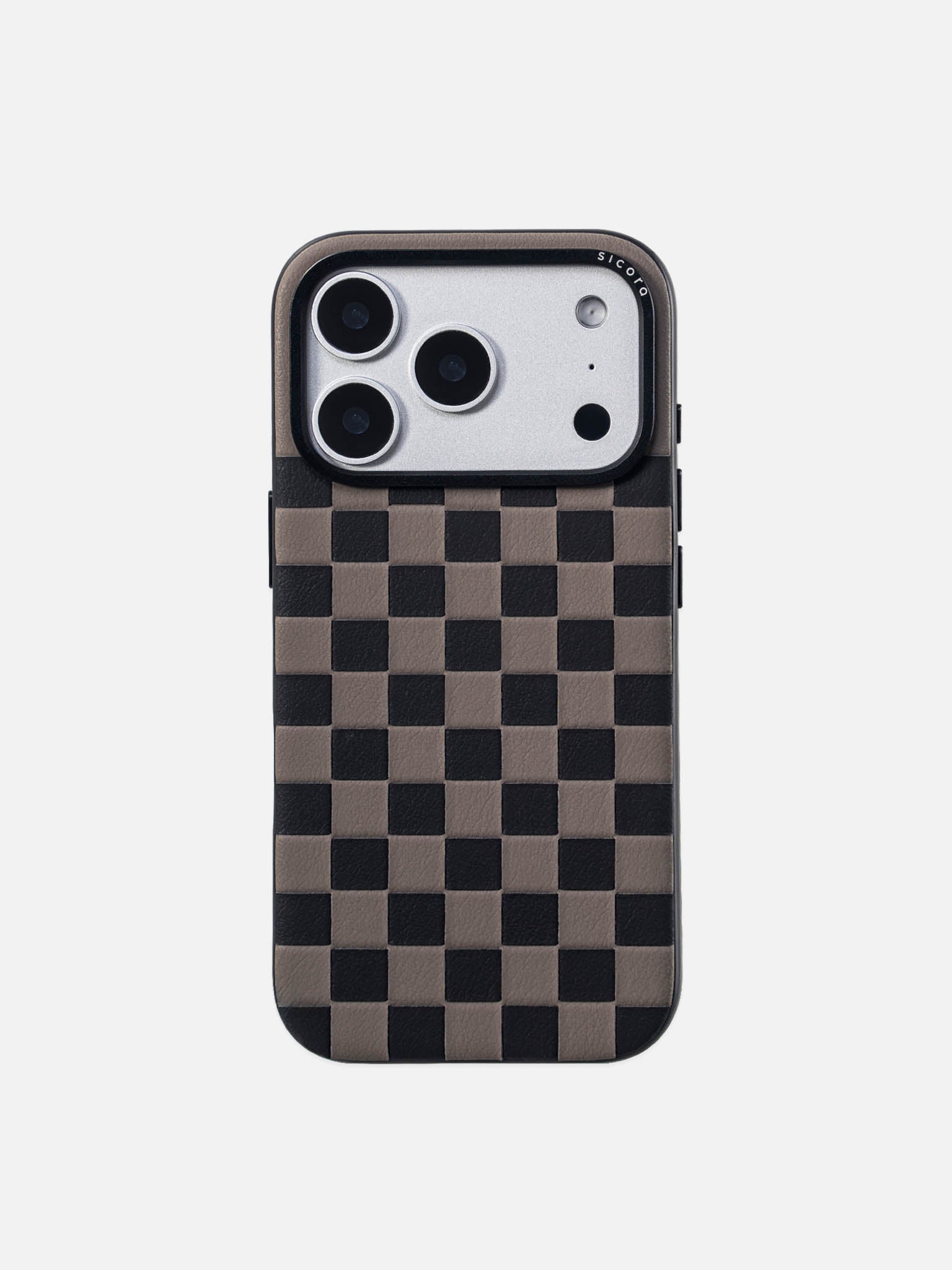 Sicora checkerboard phone case with black and granite gray checkered pattern