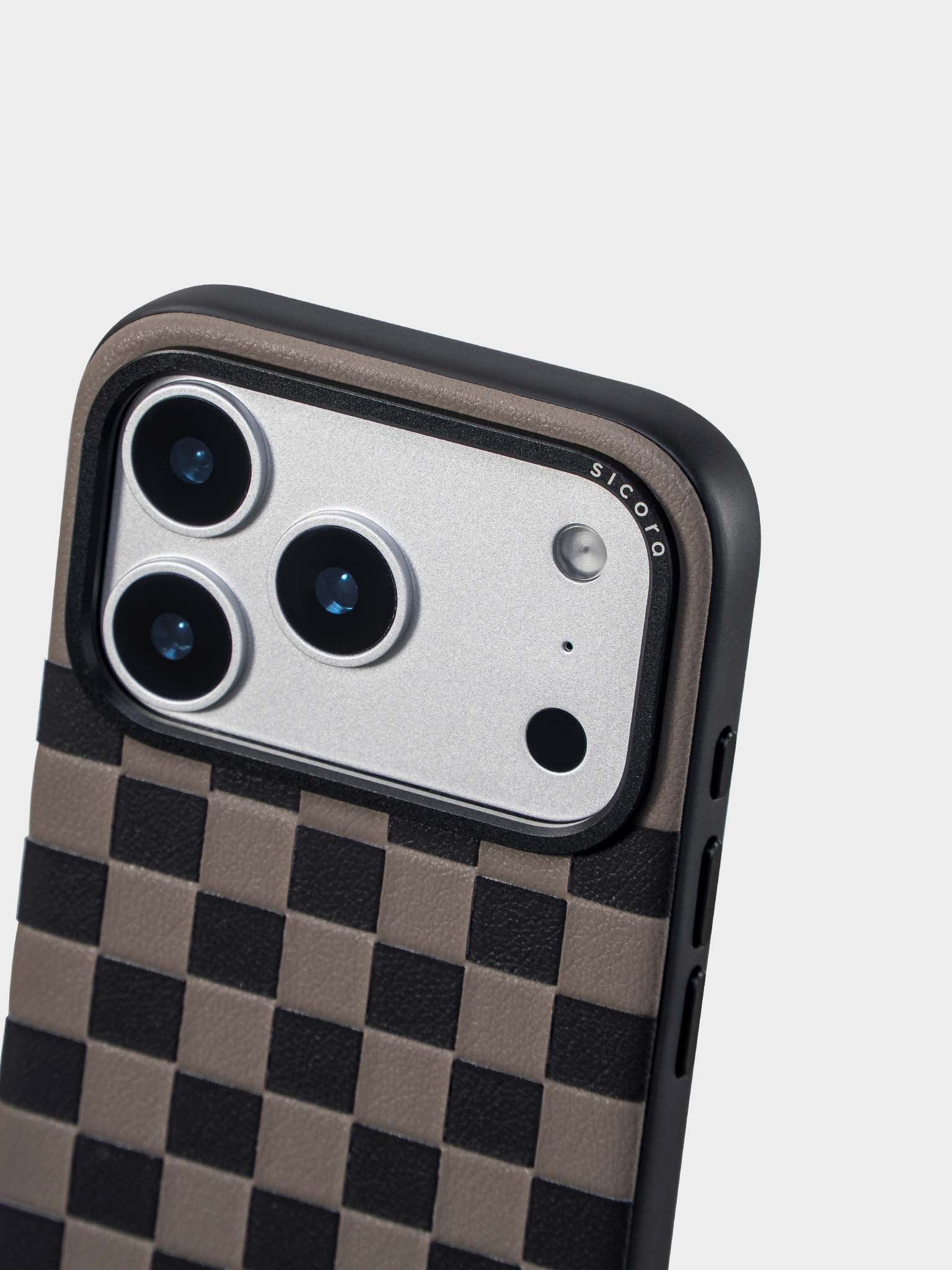 Sicora checkerboard phone case with black and granite gray checkered pattern