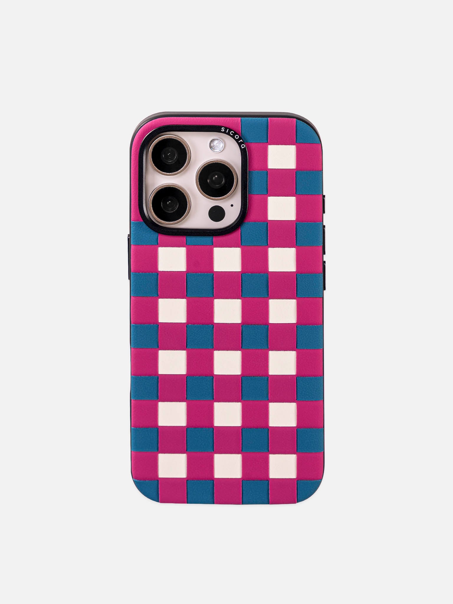 sicora magenta blue white checkerboard phone case