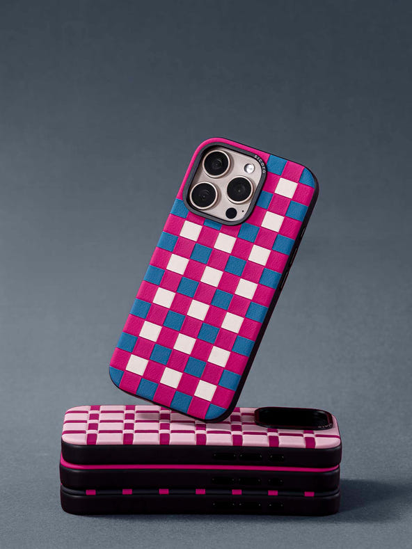 sicora magenta blue white checkerboard phone case
