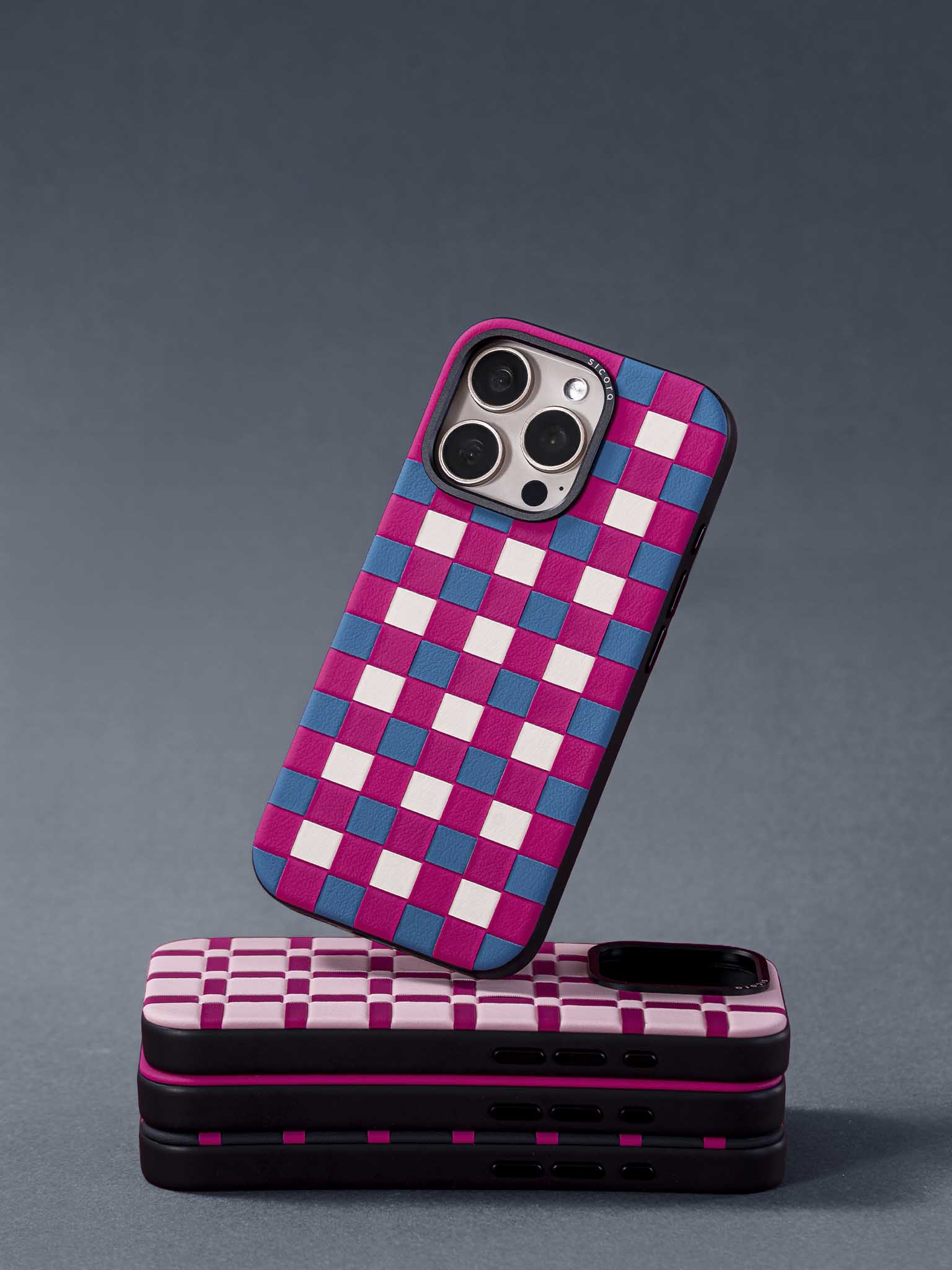 sicora magenta blue white checkerboard phone case