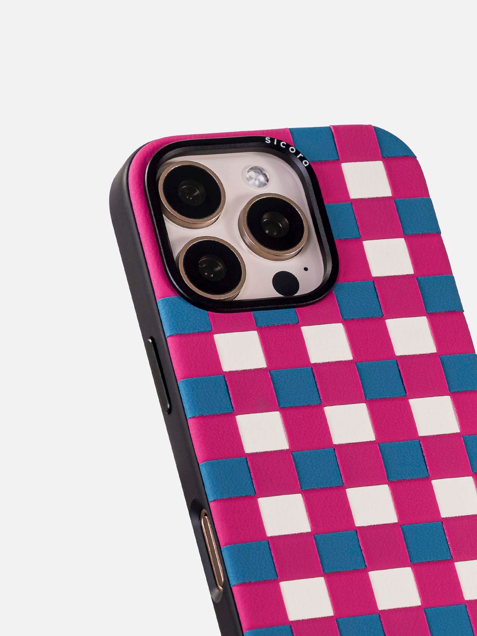 sicora magenta blue white checkerboard phone case
