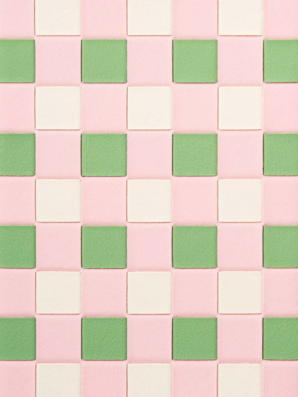 Sicora checkerboard phone case with pink, avocado green and cream white checkered pattern