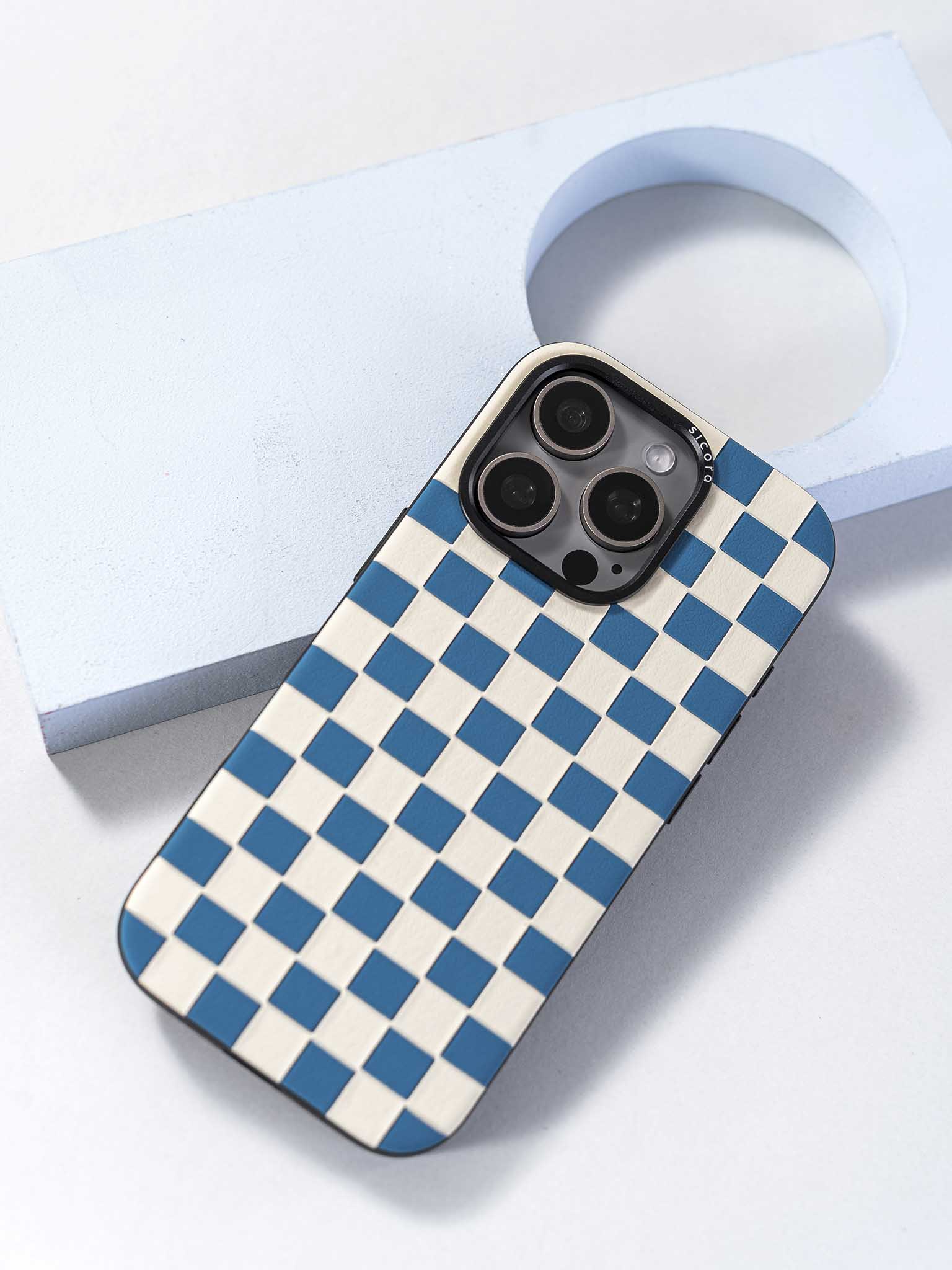 sicora blue white checkerboard phone case