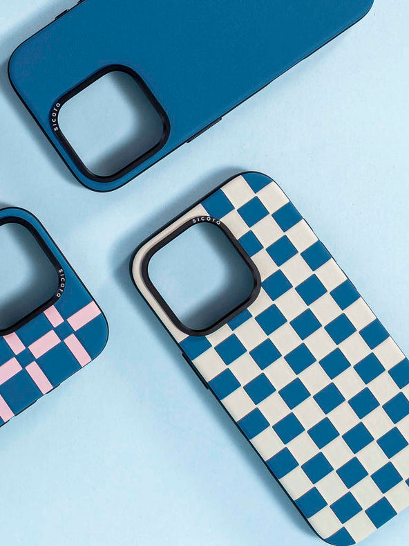 sicora handmade vegan leather phone case in blue color