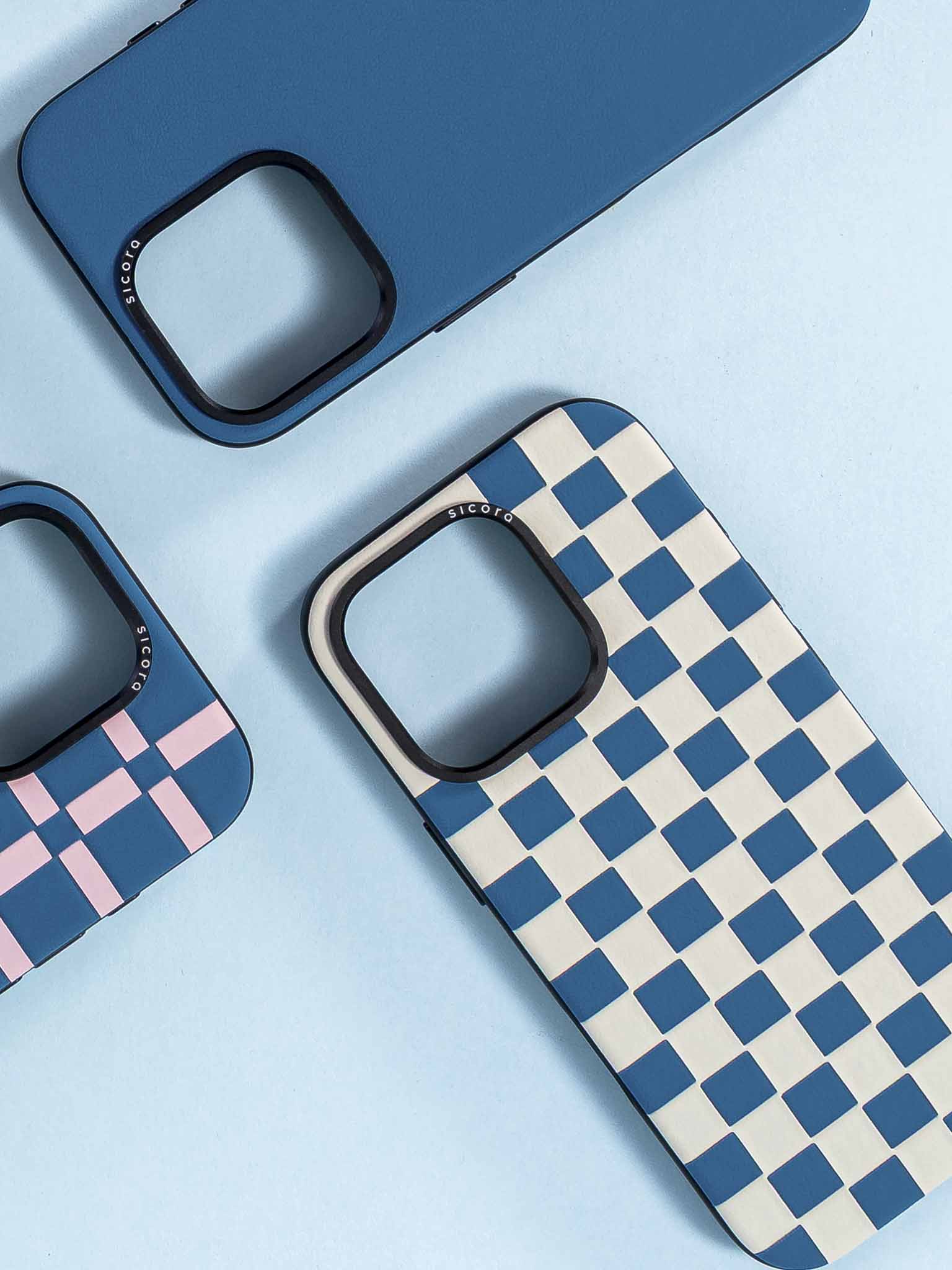 sicora handmade vegan leather phone case in blue color