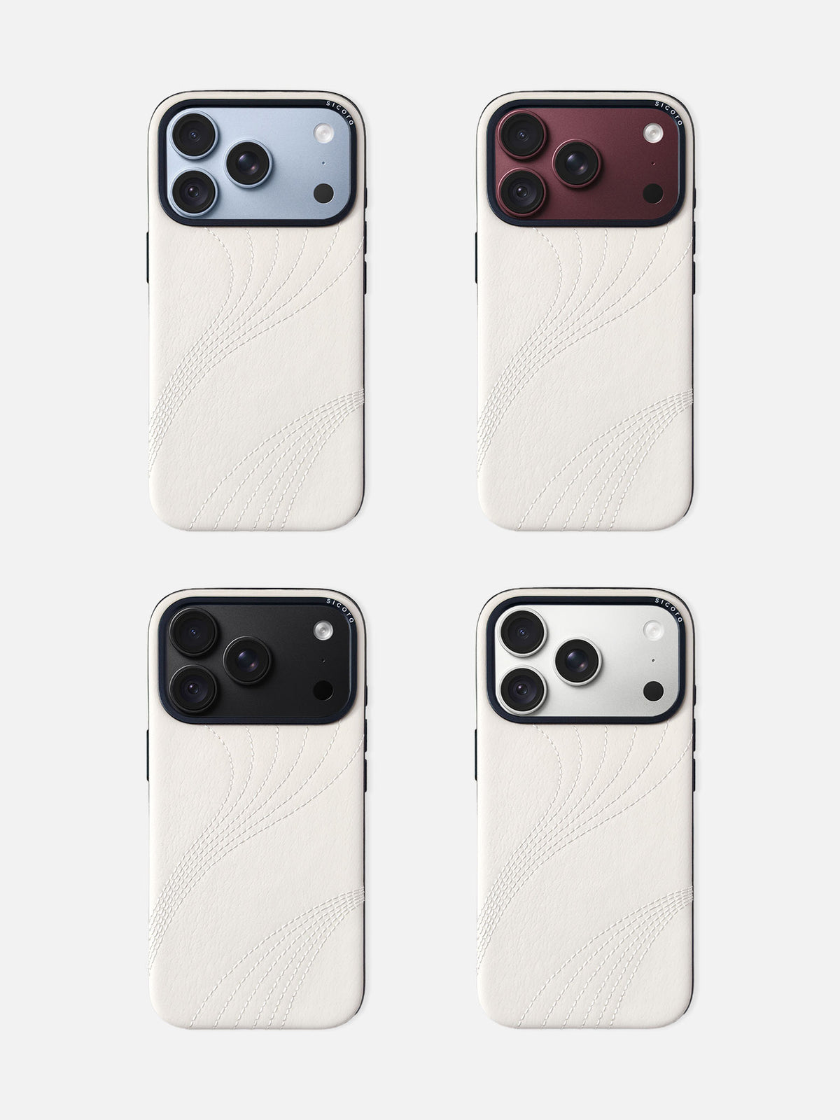 sicora iPhone 18 pro leather case, flow case, paired with blue, burgundy, black and silver color iPhone 18 pro