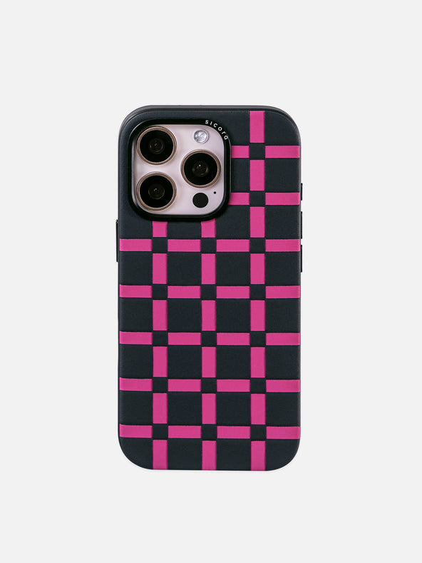 sicora black and pink handwoven gridplay iPhone case 16 pro