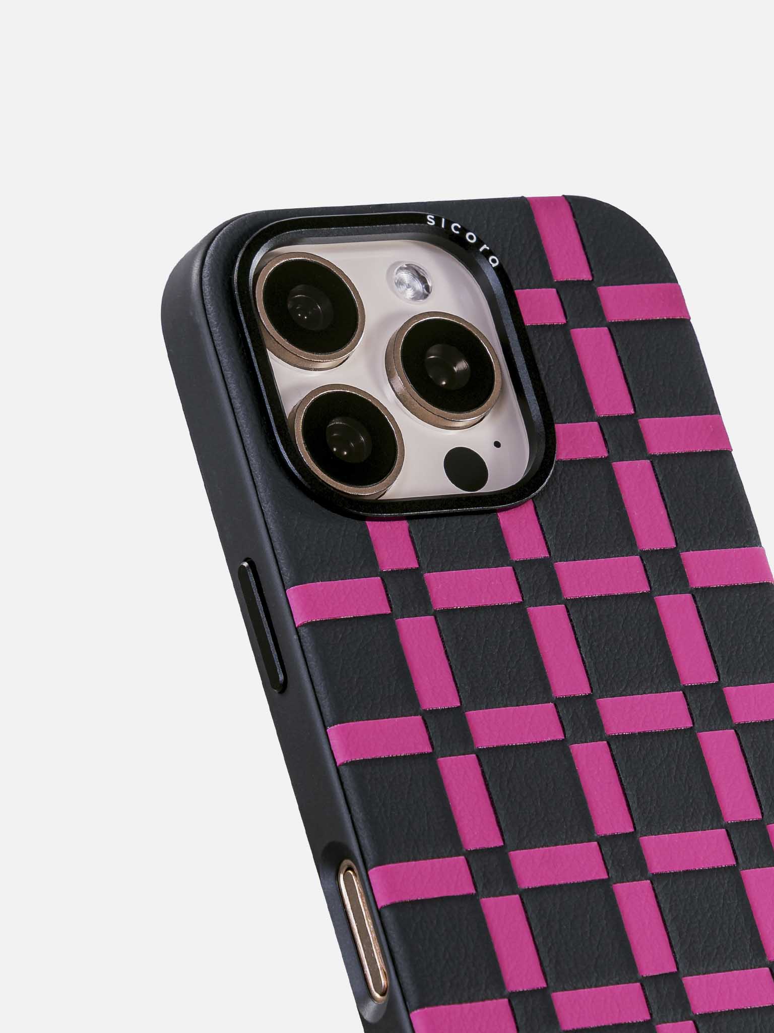 sicora black and pink handwoven gridplay iphone case