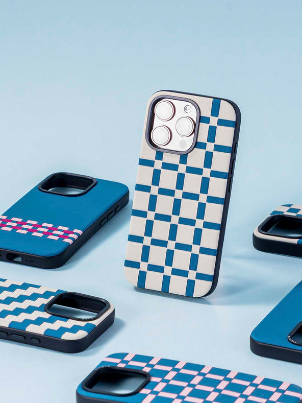 sicora blue and white handwoven gridplay iphone case