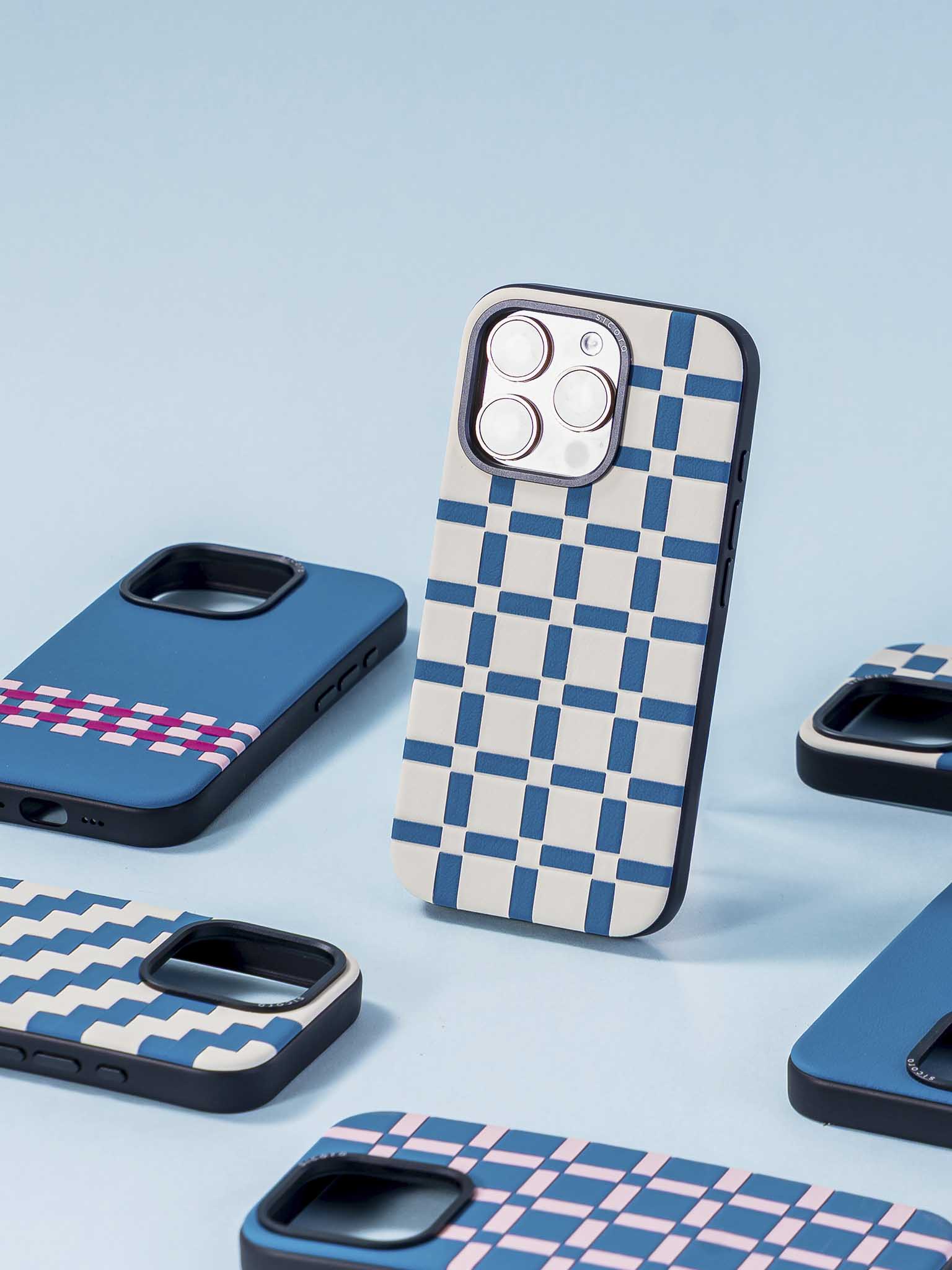 sicora blue and white handwoven gridplay iphone case