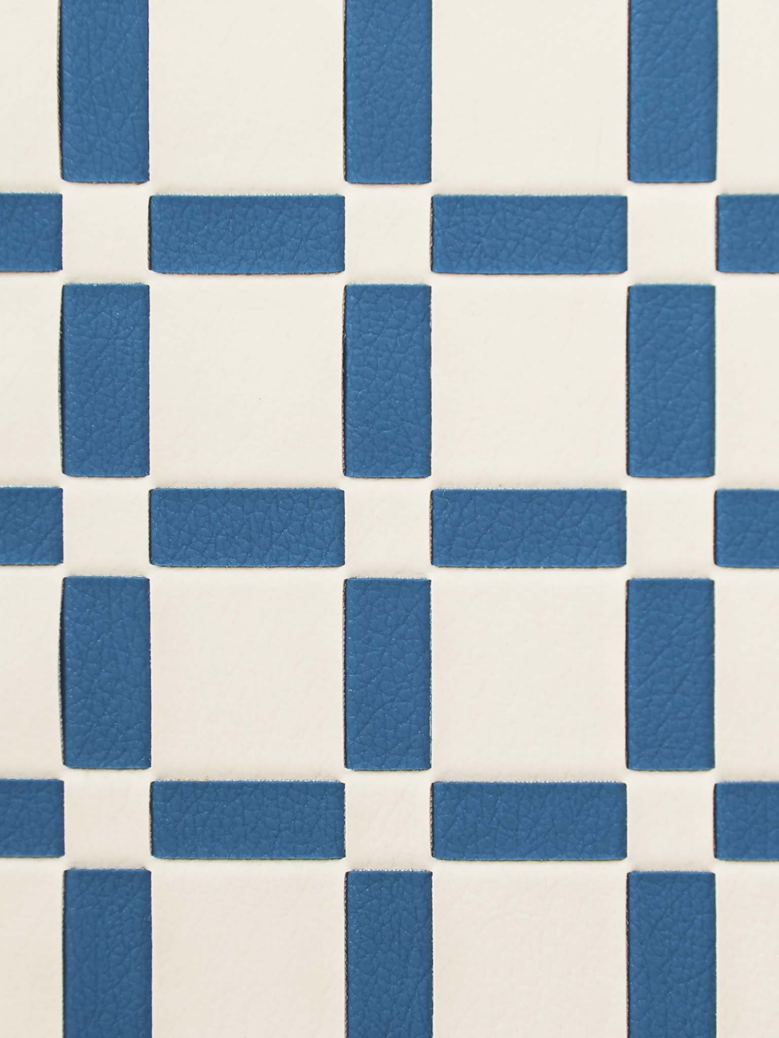 sicora blue white handwoven gridplay pattern in SILIO vegan leather