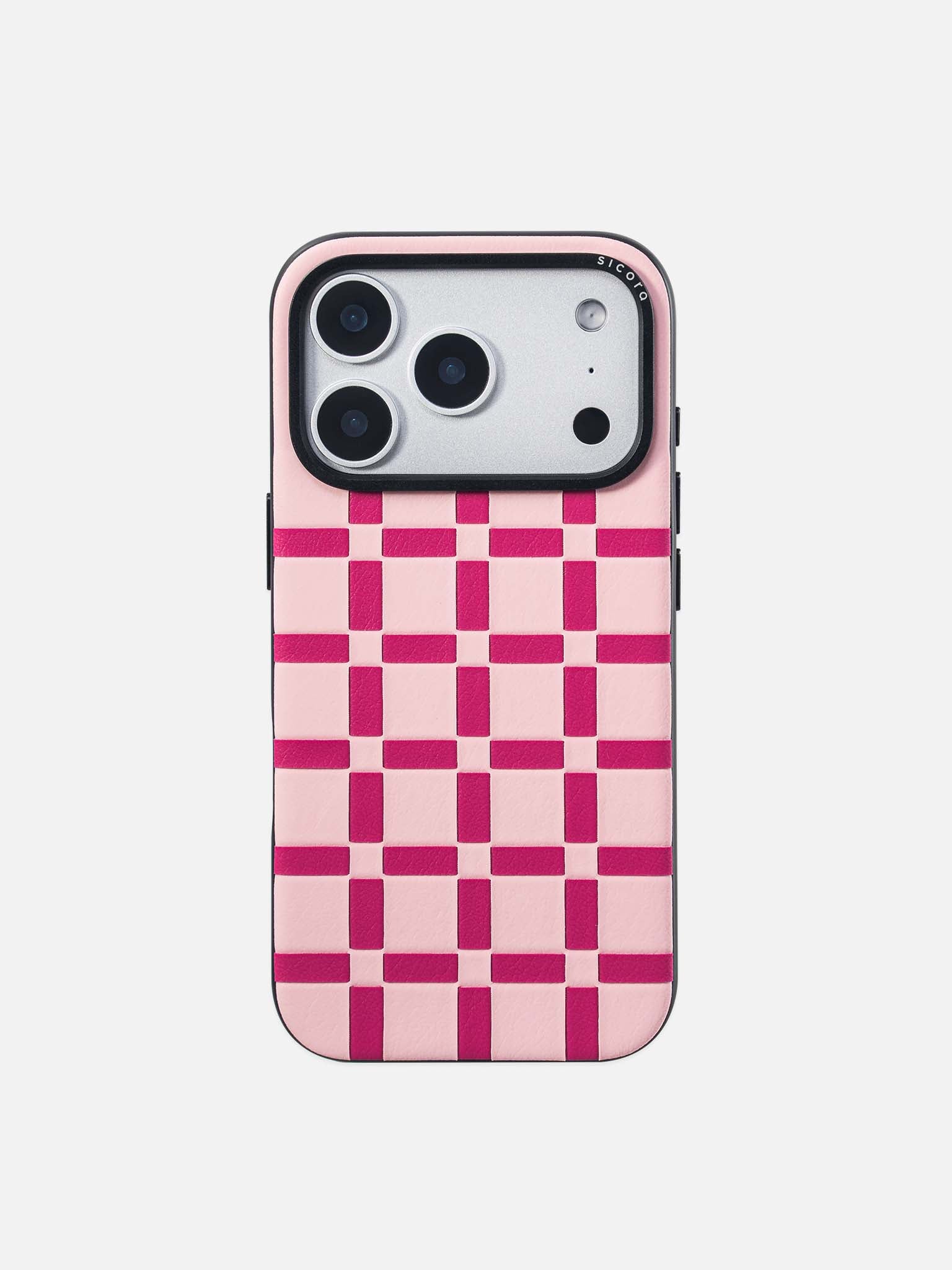 Sicora gridplay phone case with pink and magenta checkered pattern