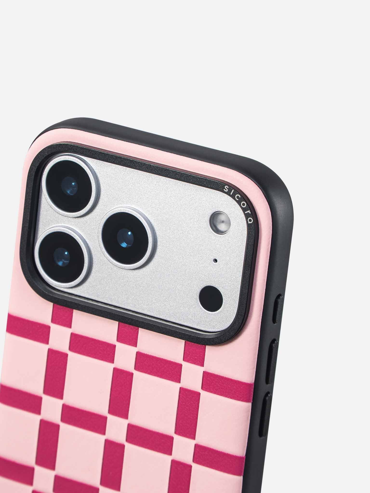 Sicora gridplay phone case with pink and magenta checkered pattern