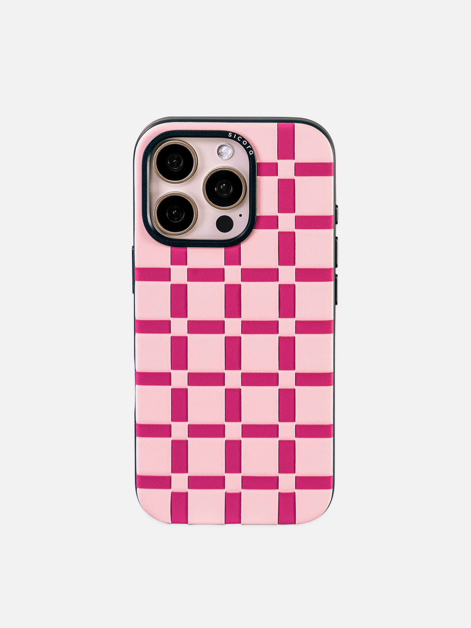sicora pink and magenta handwoven gridplay iPhone case 16 pro
