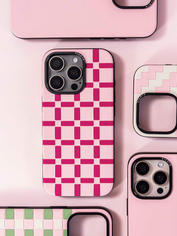 sicora pink handwoven leather iphone cases