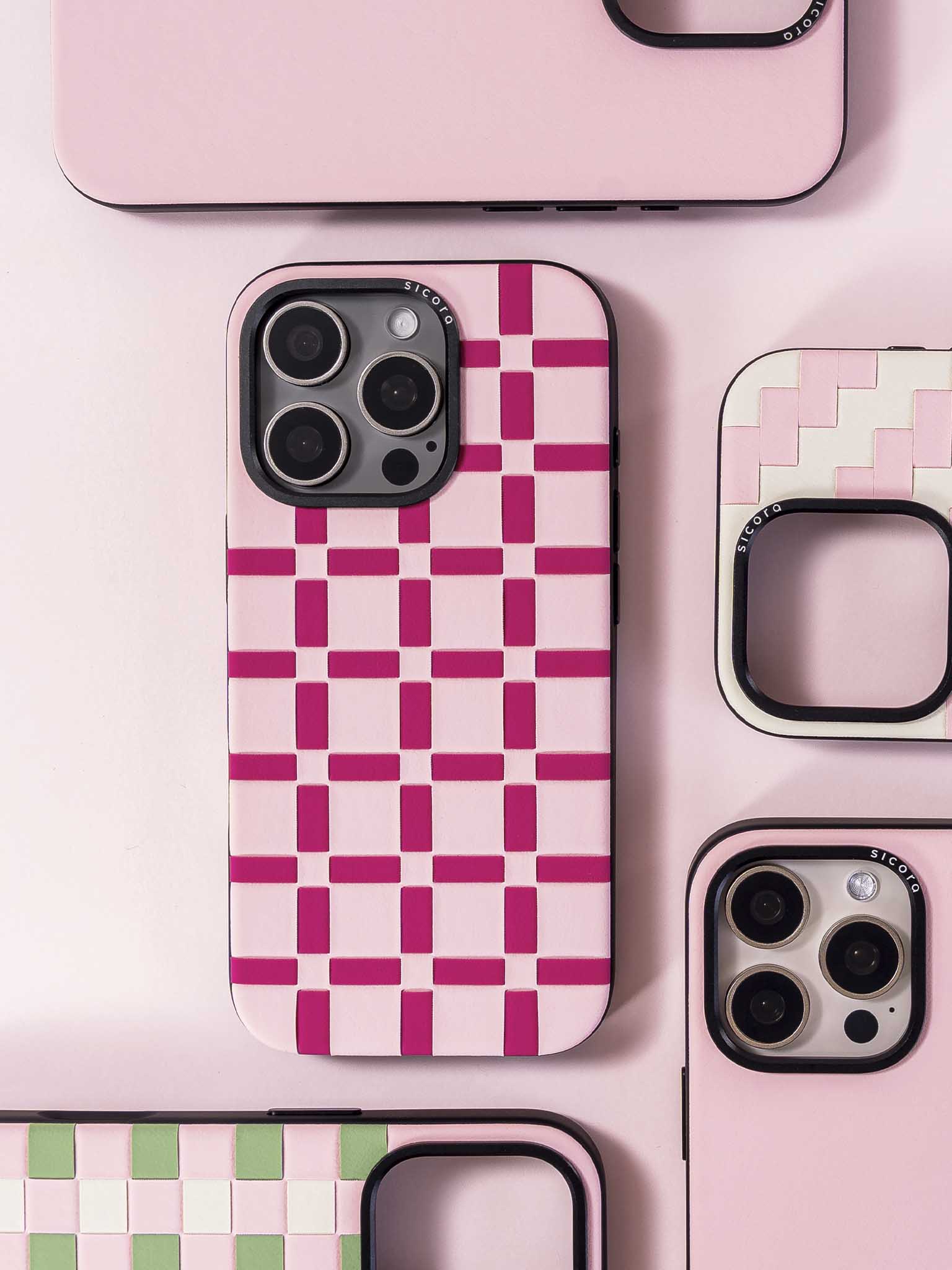 sicora pink handwoven leather iphone cases
