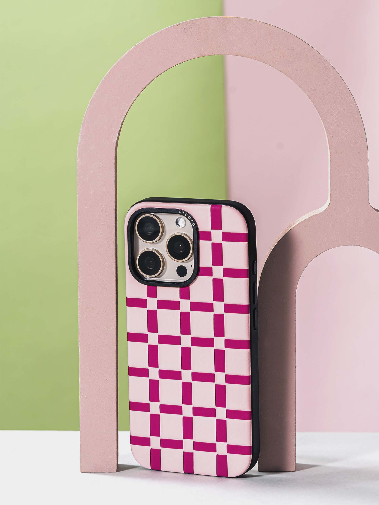 sicora pink and magenta handwoven gridplay iphone case