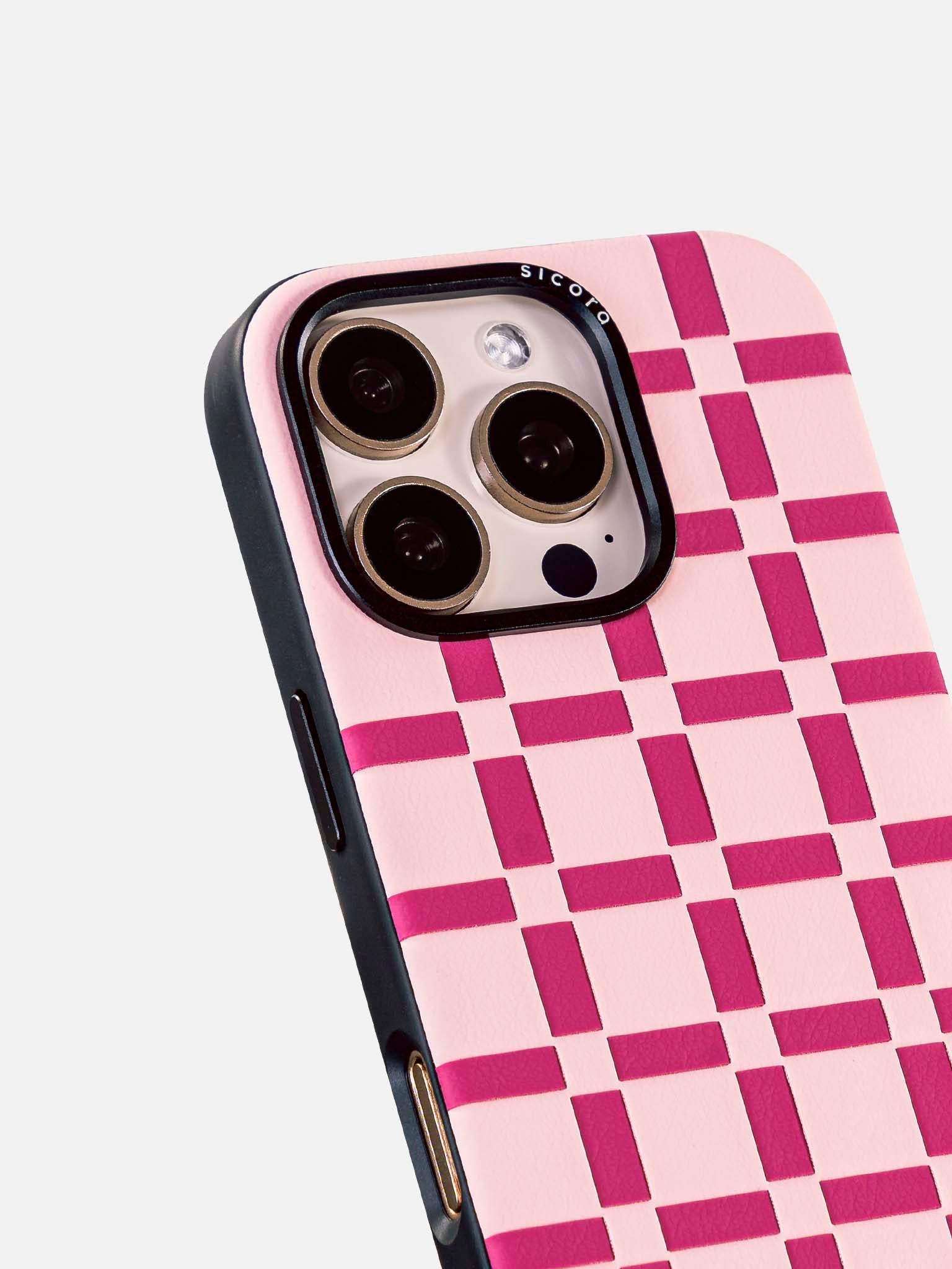 sicora pink and magenta handwoven gridplay iphone case