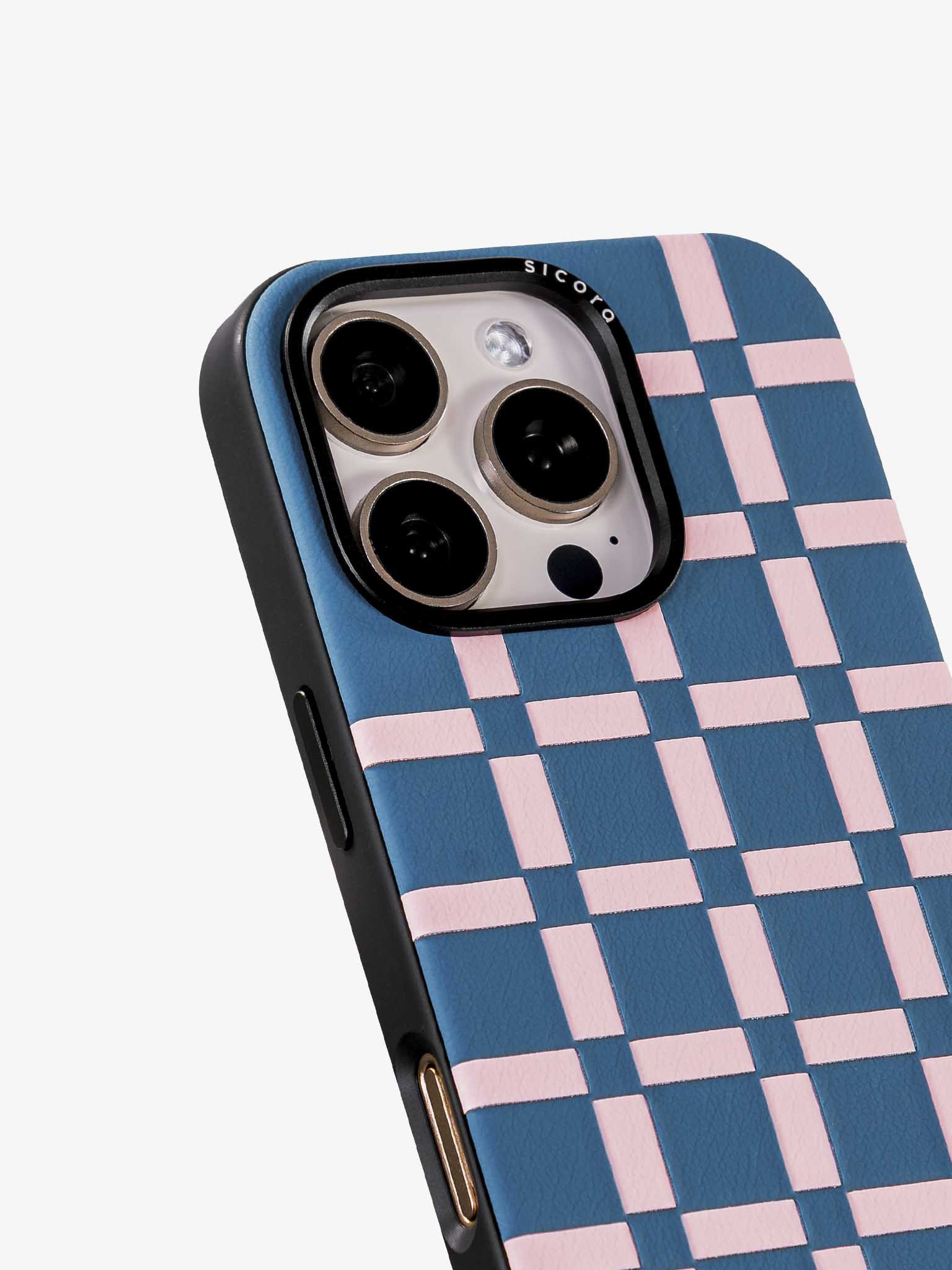 sicora blue and pink handwoven gridplay iphone case