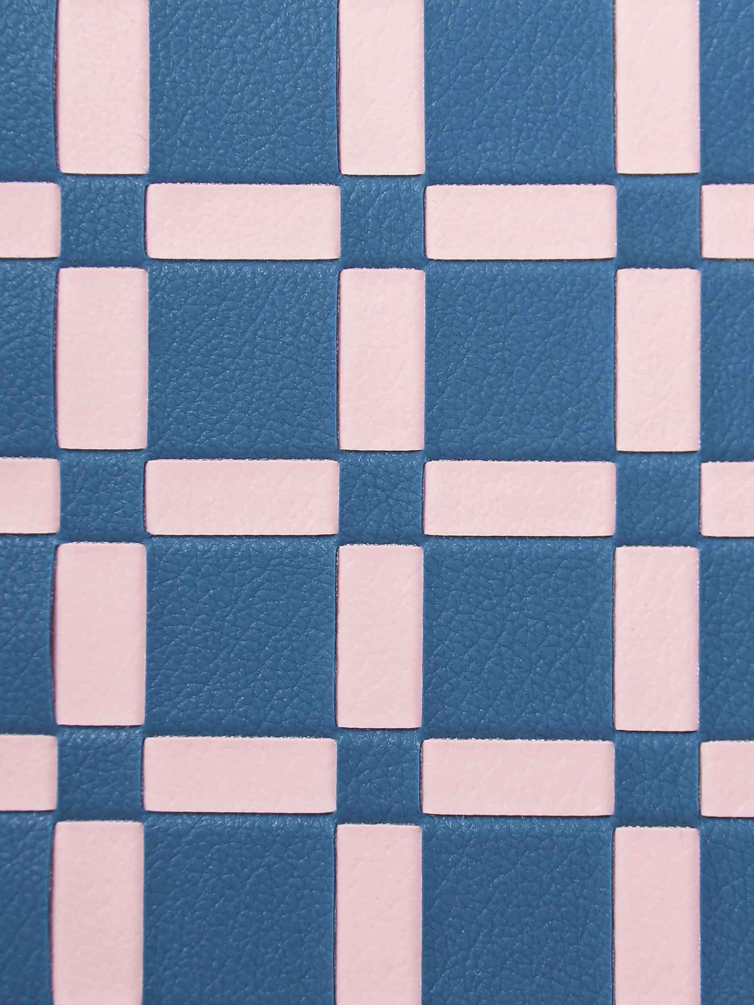 sicora blue pink handwoven gridplay pattern in SILIO vegan leather