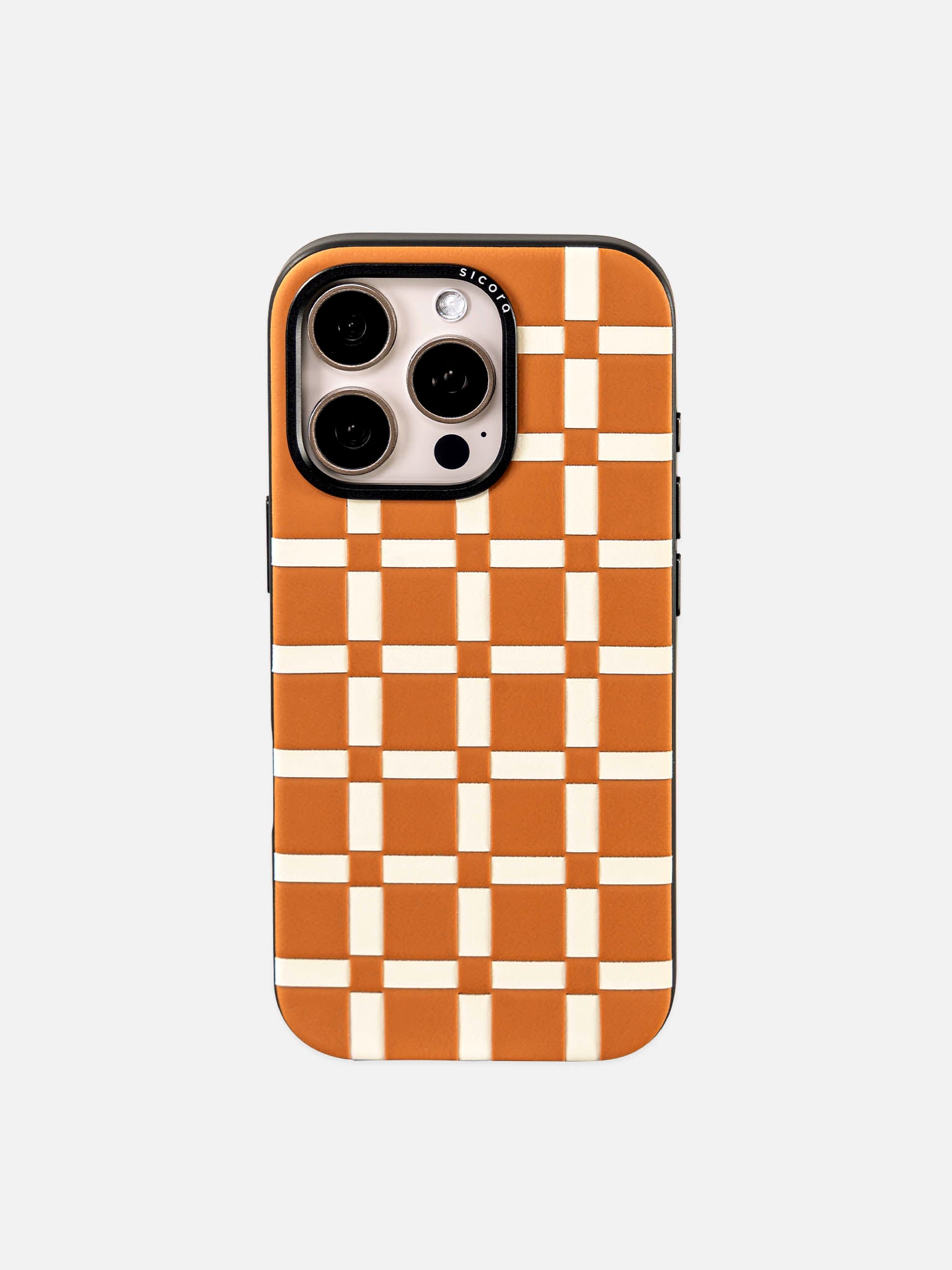 sicora brown and white handwoven gridplay iphone case 16 pro